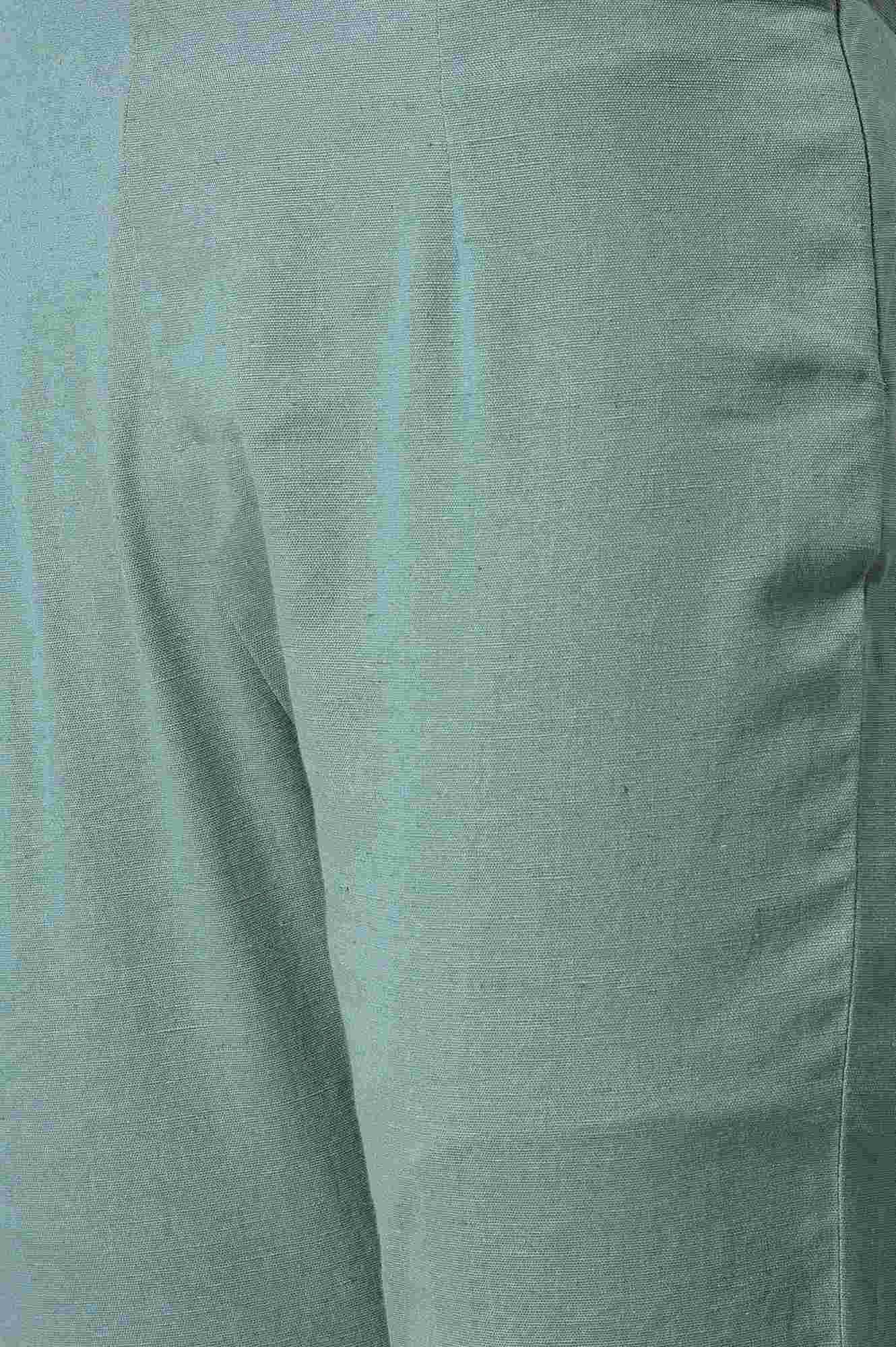Aqua Blue Cotton Blend Slim Pants - Image 6