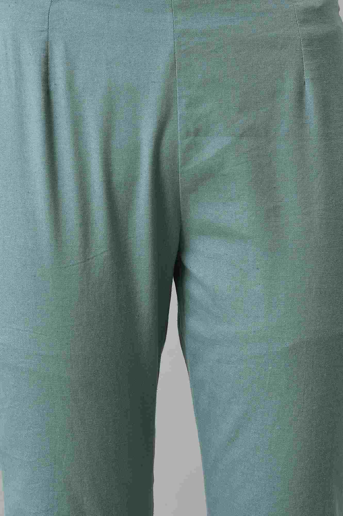 Aqua Blue Cotton Blend Slim Pants - Image 7
