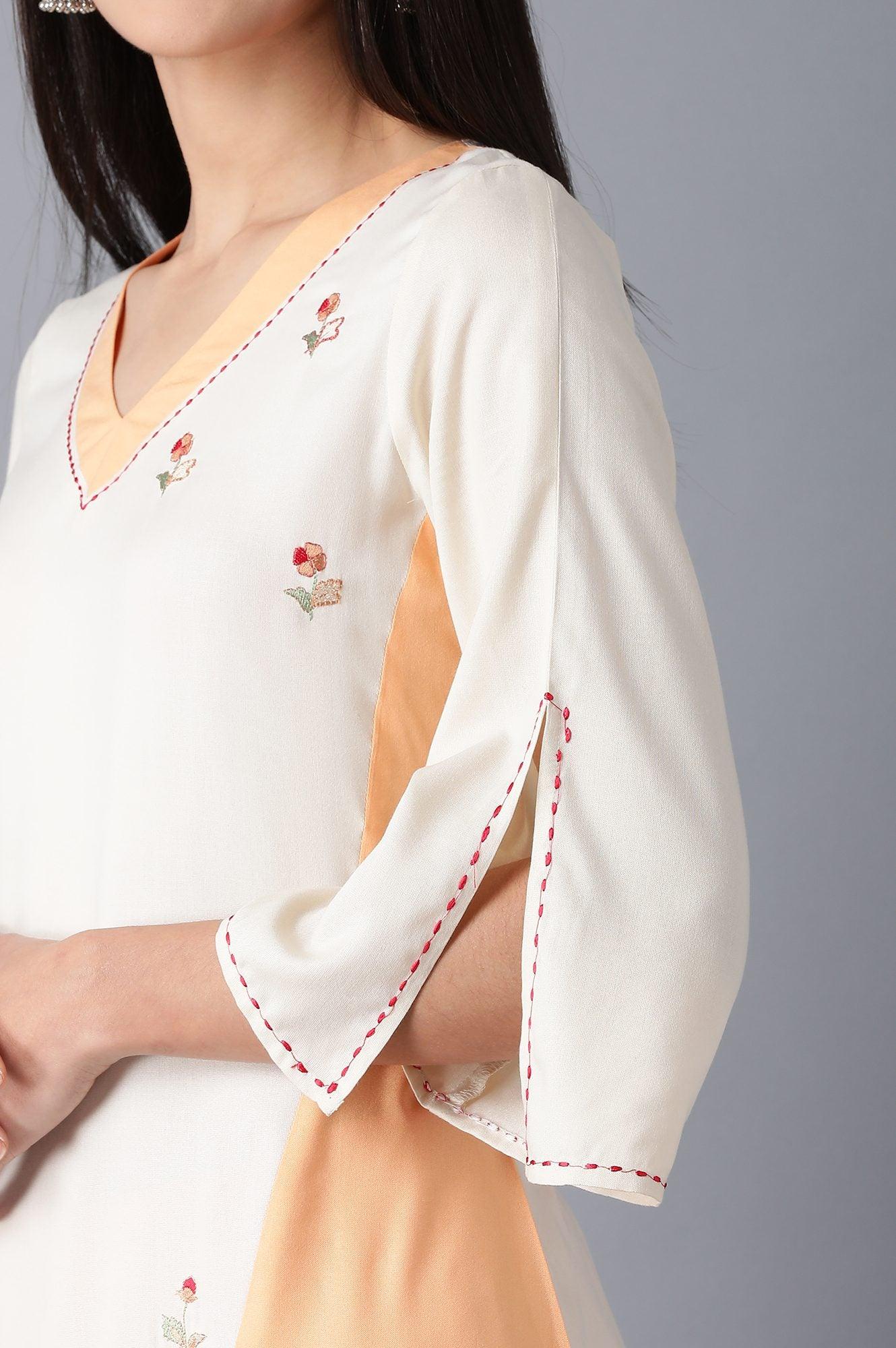 Beige A-Line Dipped kurta - Image 7