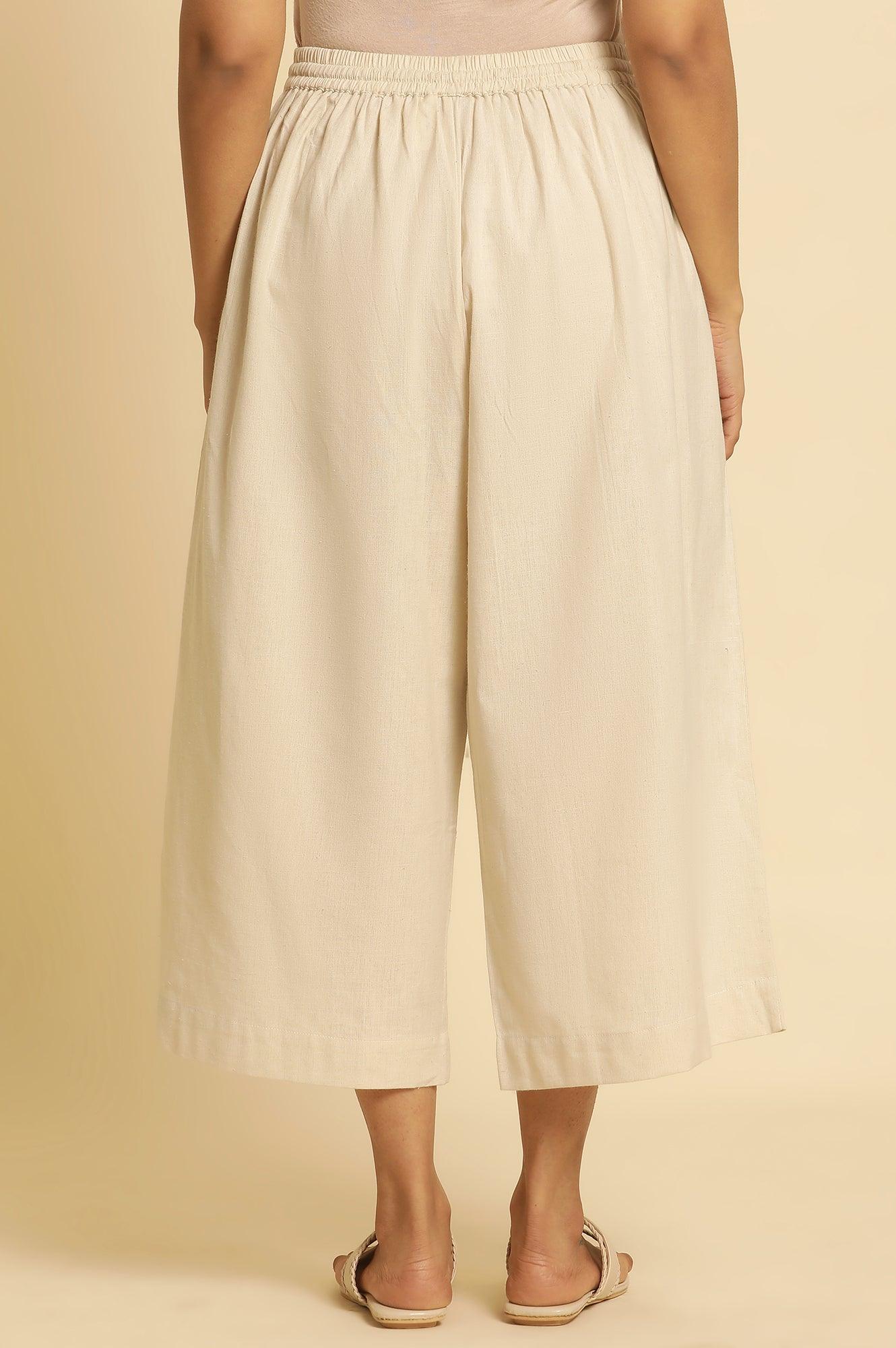 Beige Cotton Flax Flared Pants - Image 3