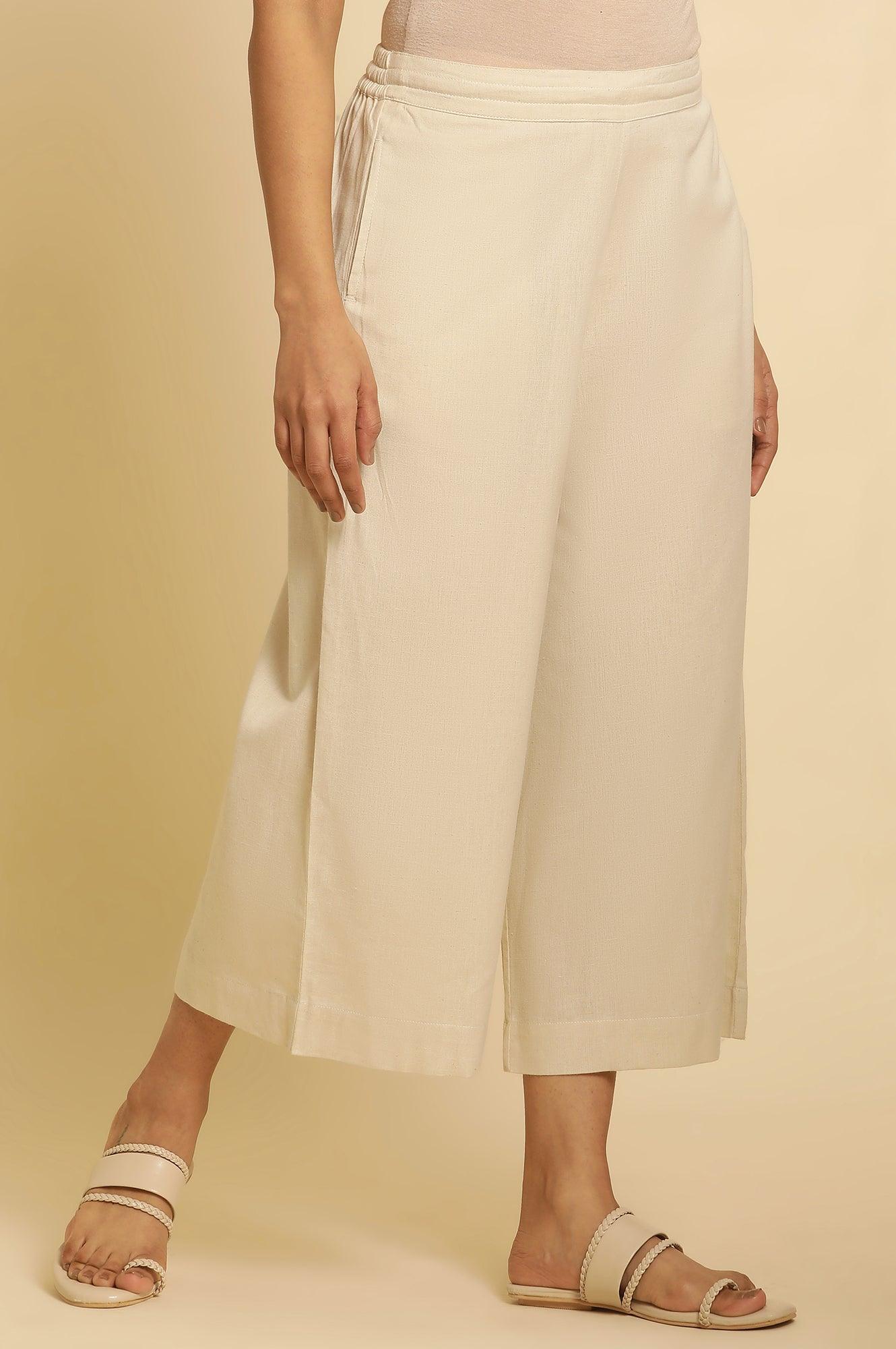 Beige Cotton Flax Flared Pants - Image 4