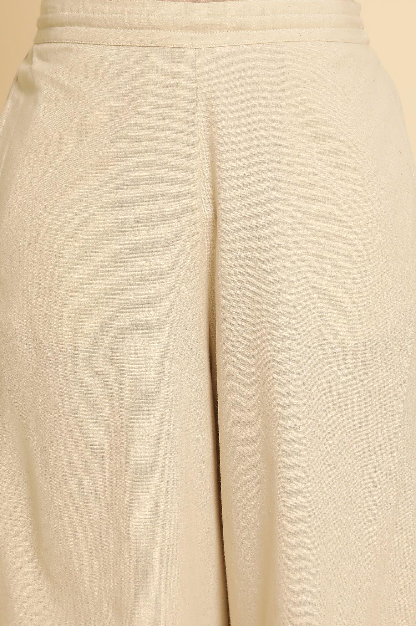 Beige Cotton Flax Flared Pants - Image 6