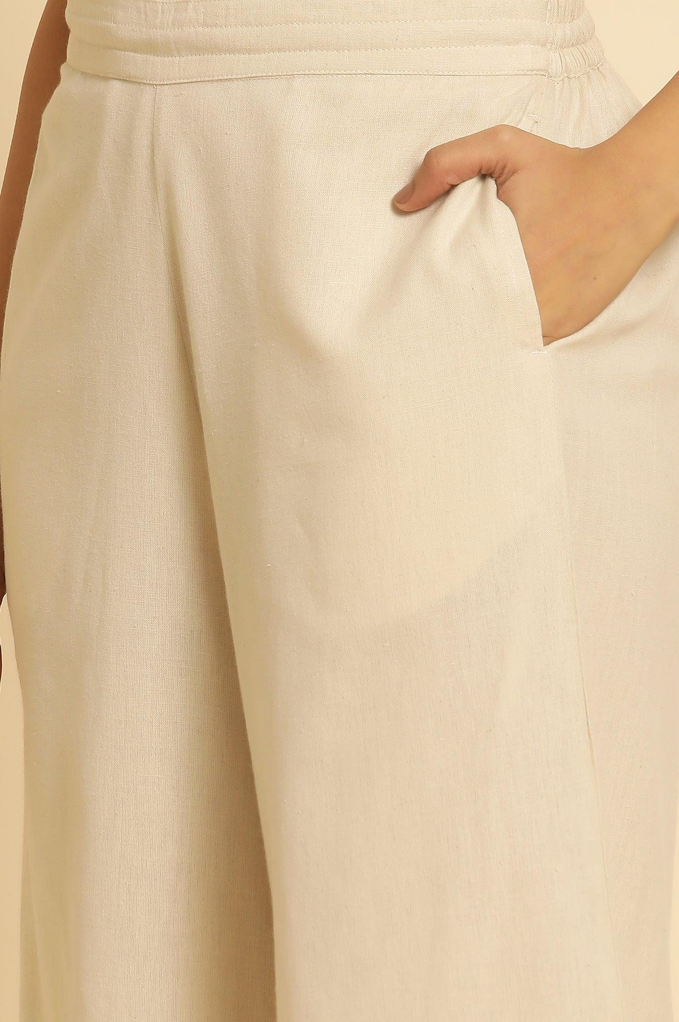 Beige Cotton Flax Flared Pants - Image 7