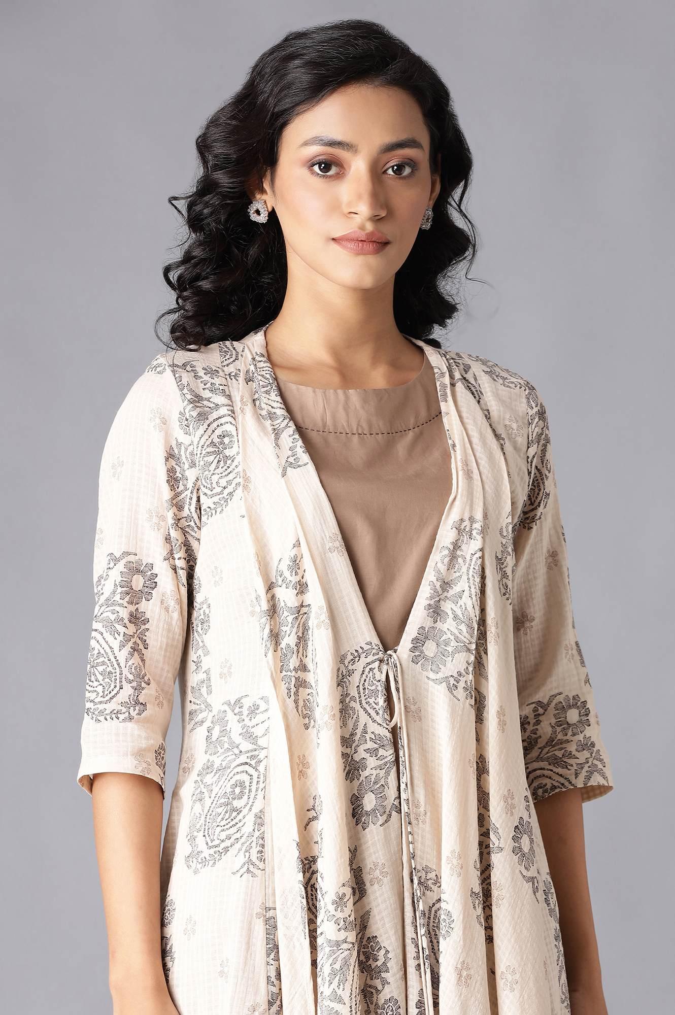 Beige draped Jacket With Straight Solid kurta - Image 5