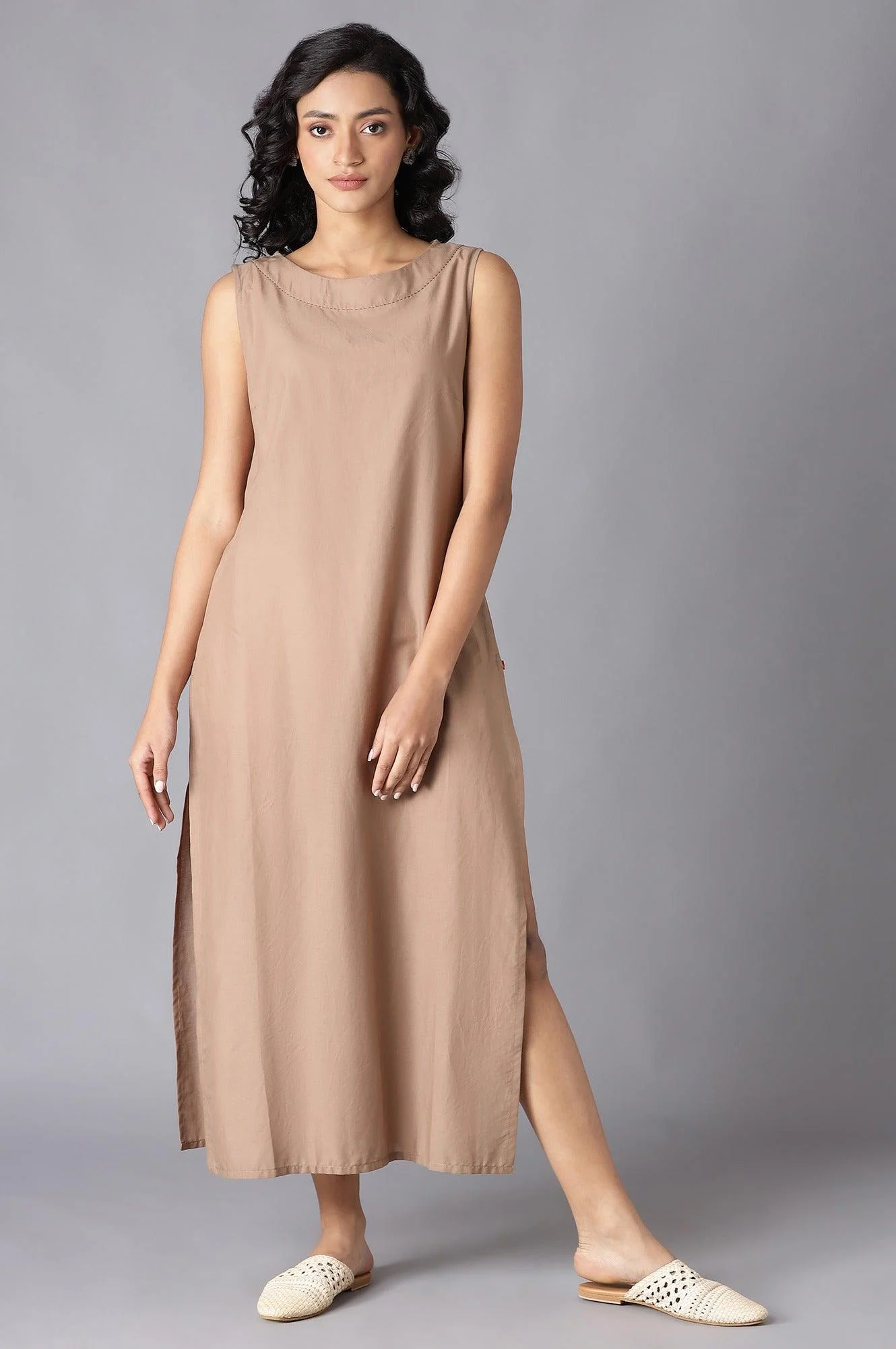 Beige draped Jacket With Straight Solid kurta - Image 6