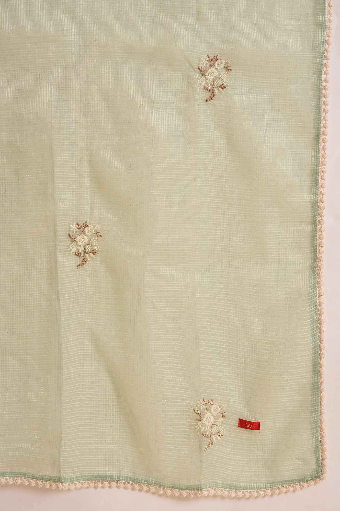 Beige Floral Print kurta, Tights & Dupatta Set - Image 8