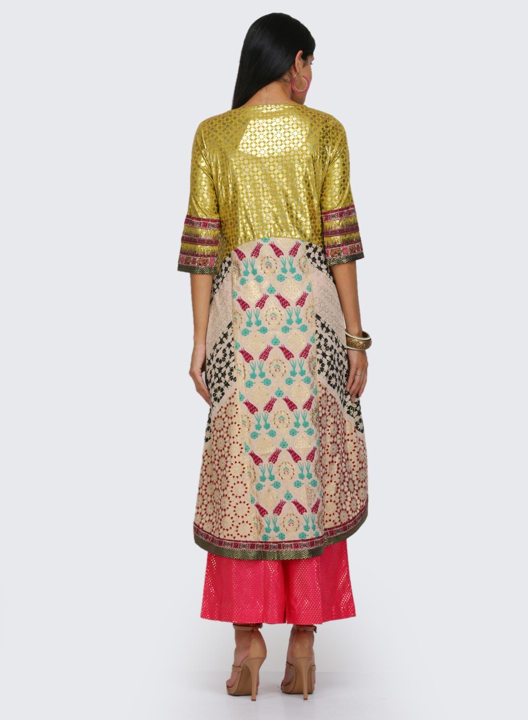 Beige & Yellow Printed kurta - Image 4
