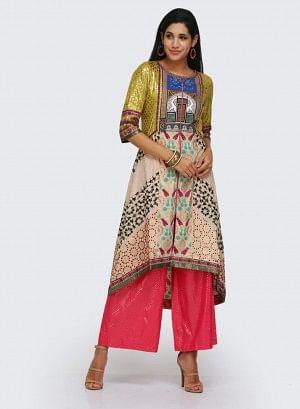 Beige & Yellow Printed kurta - Image 6