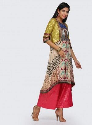 Beige & Yellow Printed kurta - Image 7