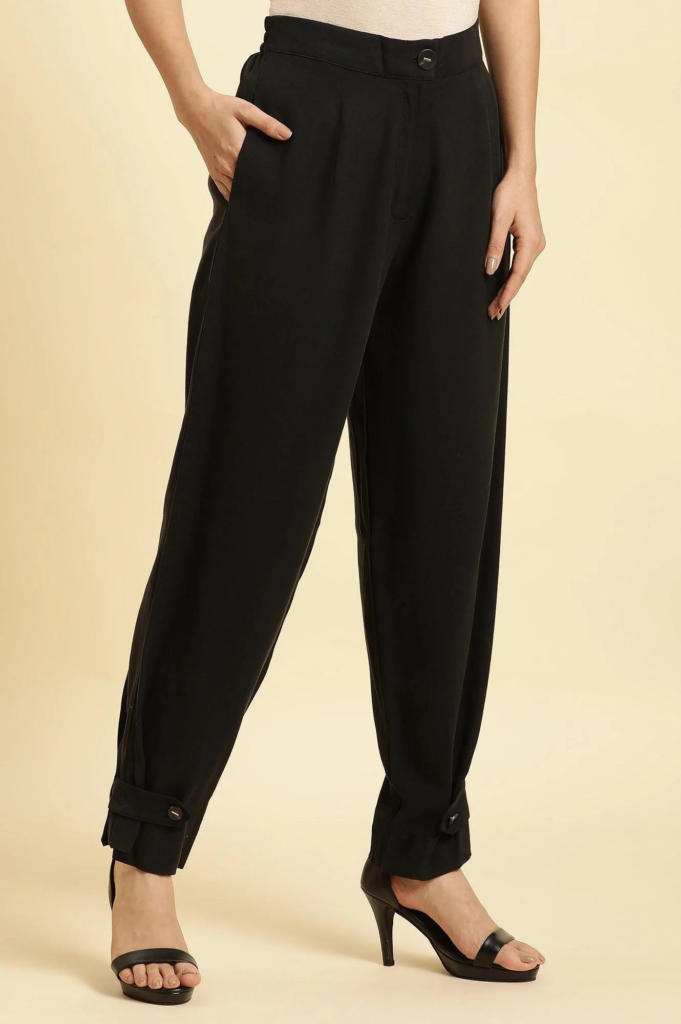 Black Straight Trouser With Button Tab On Hemline - Image 4
