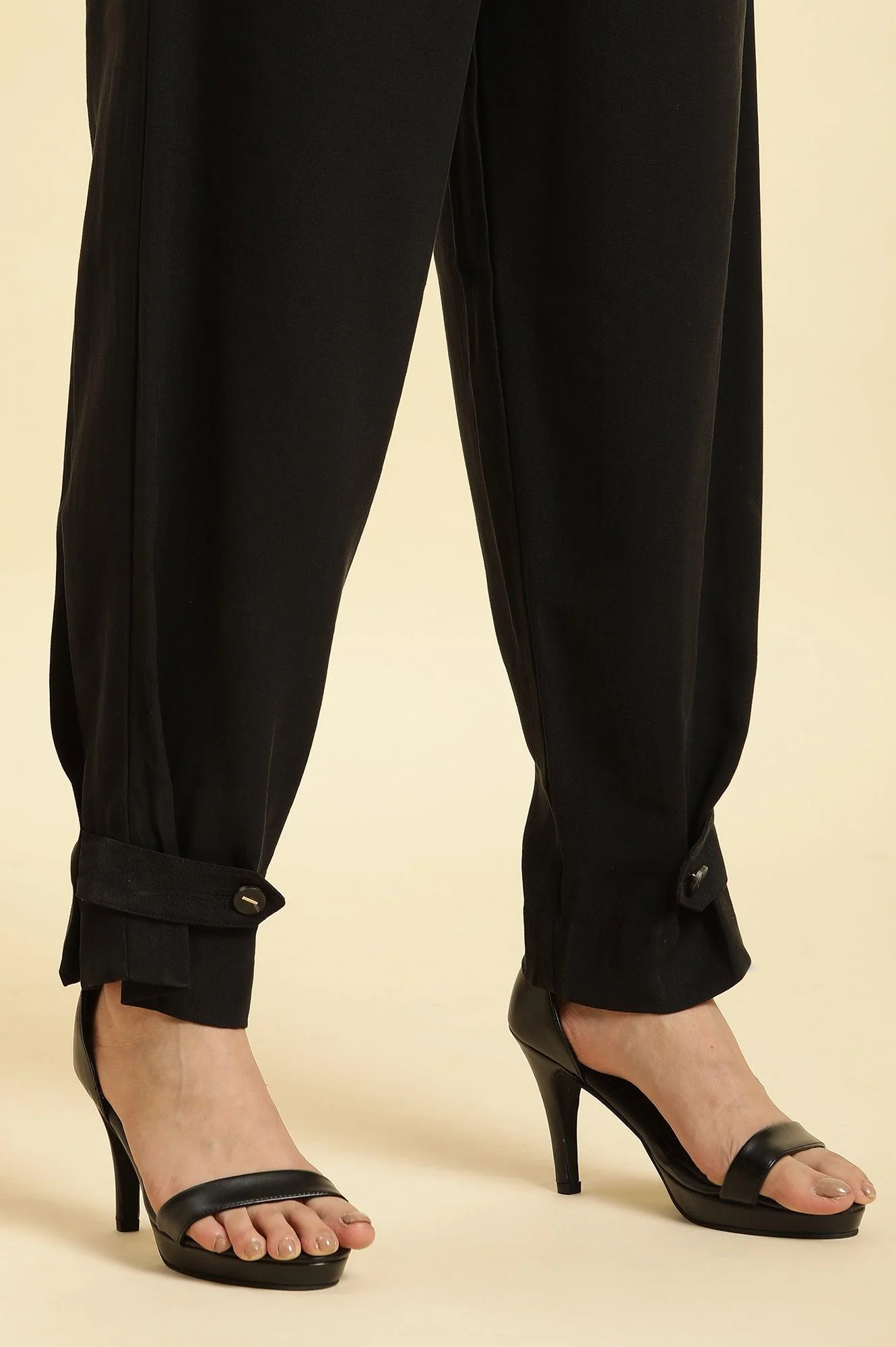 Black Straight Trouser With Button Tab On Hemline - Image 8