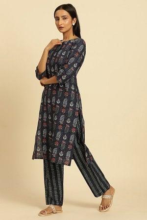Blue Paisely Printed Kurta And Pants Set - Image 4
