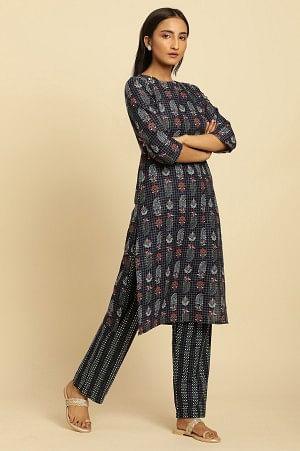 Blue Paisely Printed Kurta And Pants Set - Image 6