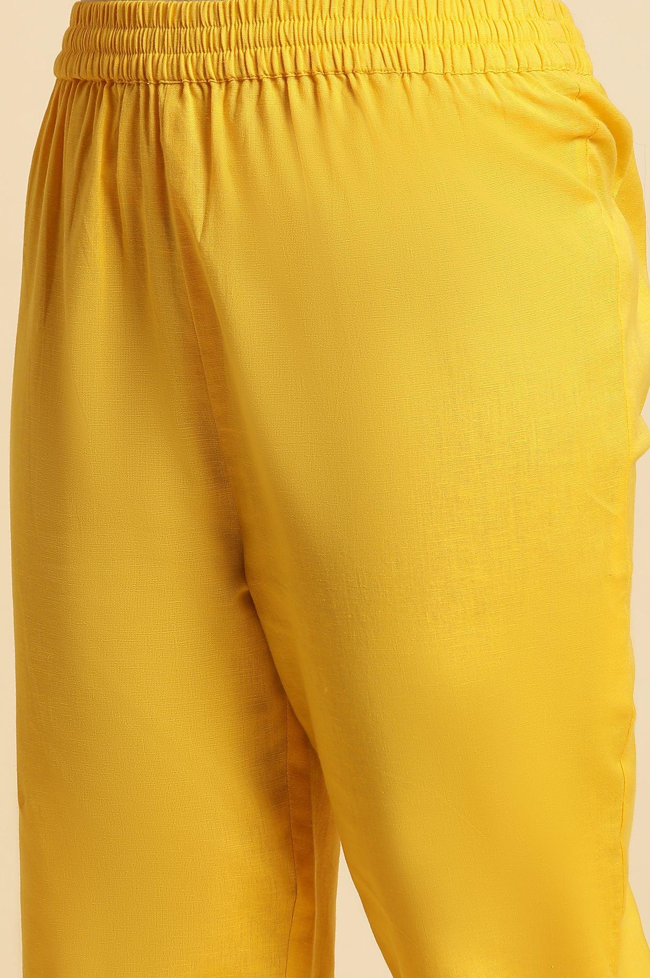Bright Yellow Floral Printed Kurta & Pants Set - Image 7