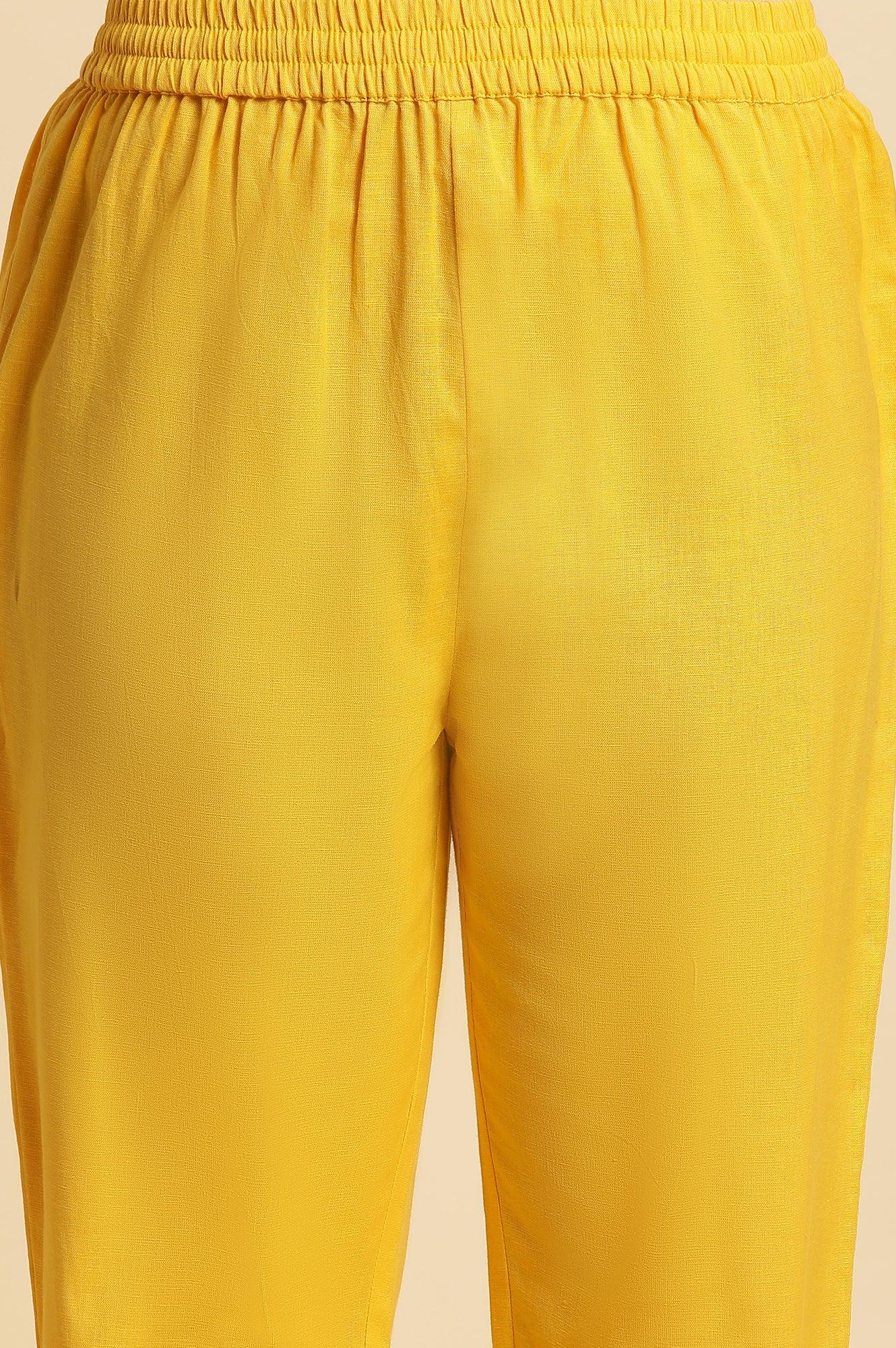 Bright Yellow Floral Printed Kurta & Pants Set - Image 8