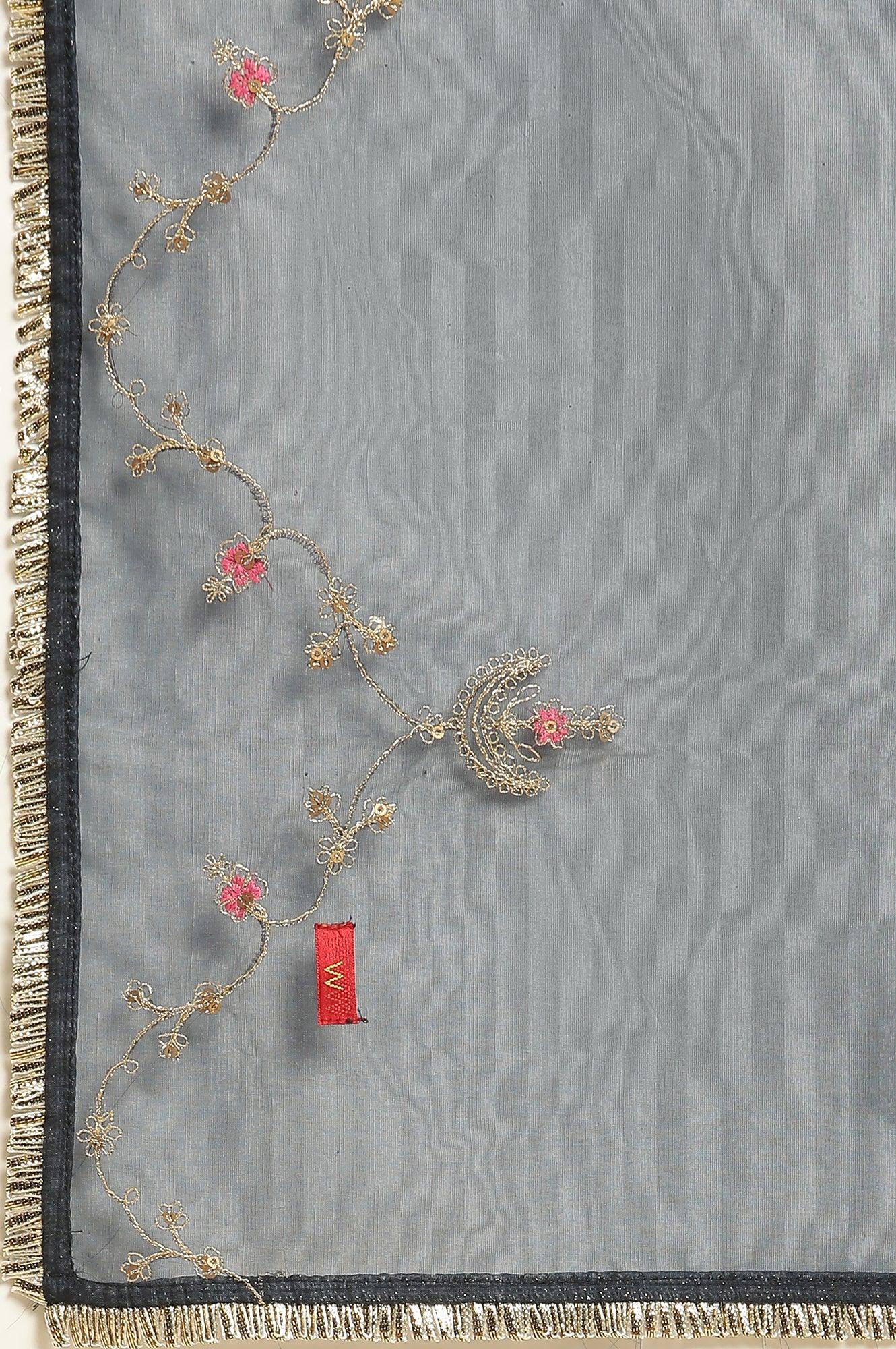 Dark Blue Zari Embroidered Festive Kurta, Pants and Dupatta Set - Image 10