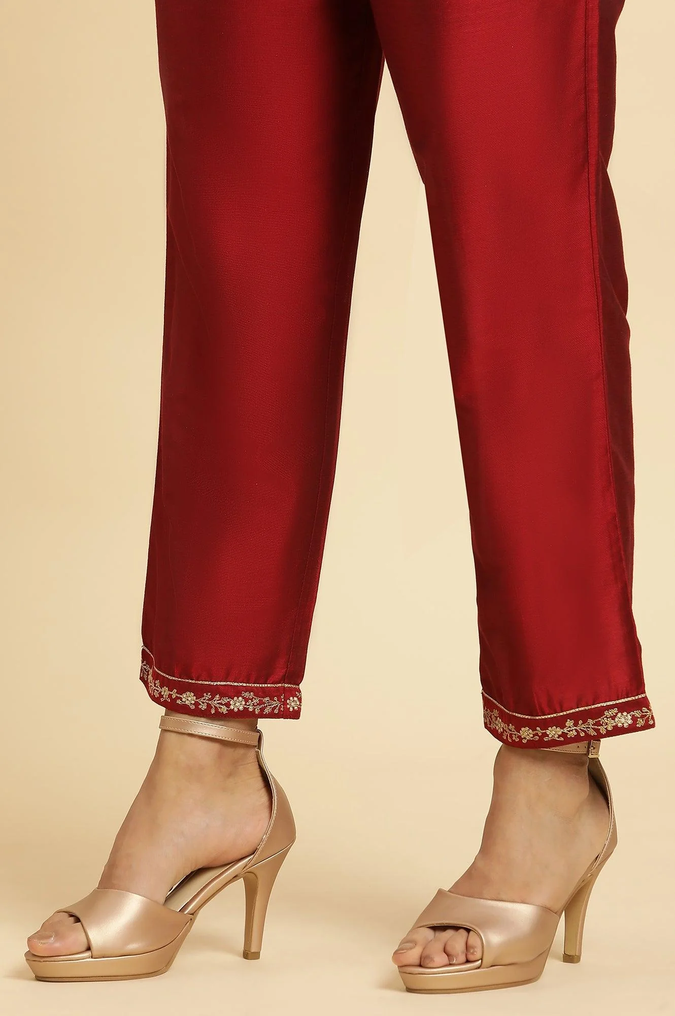 Dark Red Zari Embroidered Festive Kurta, Pant And Dupatta Set - Image 10