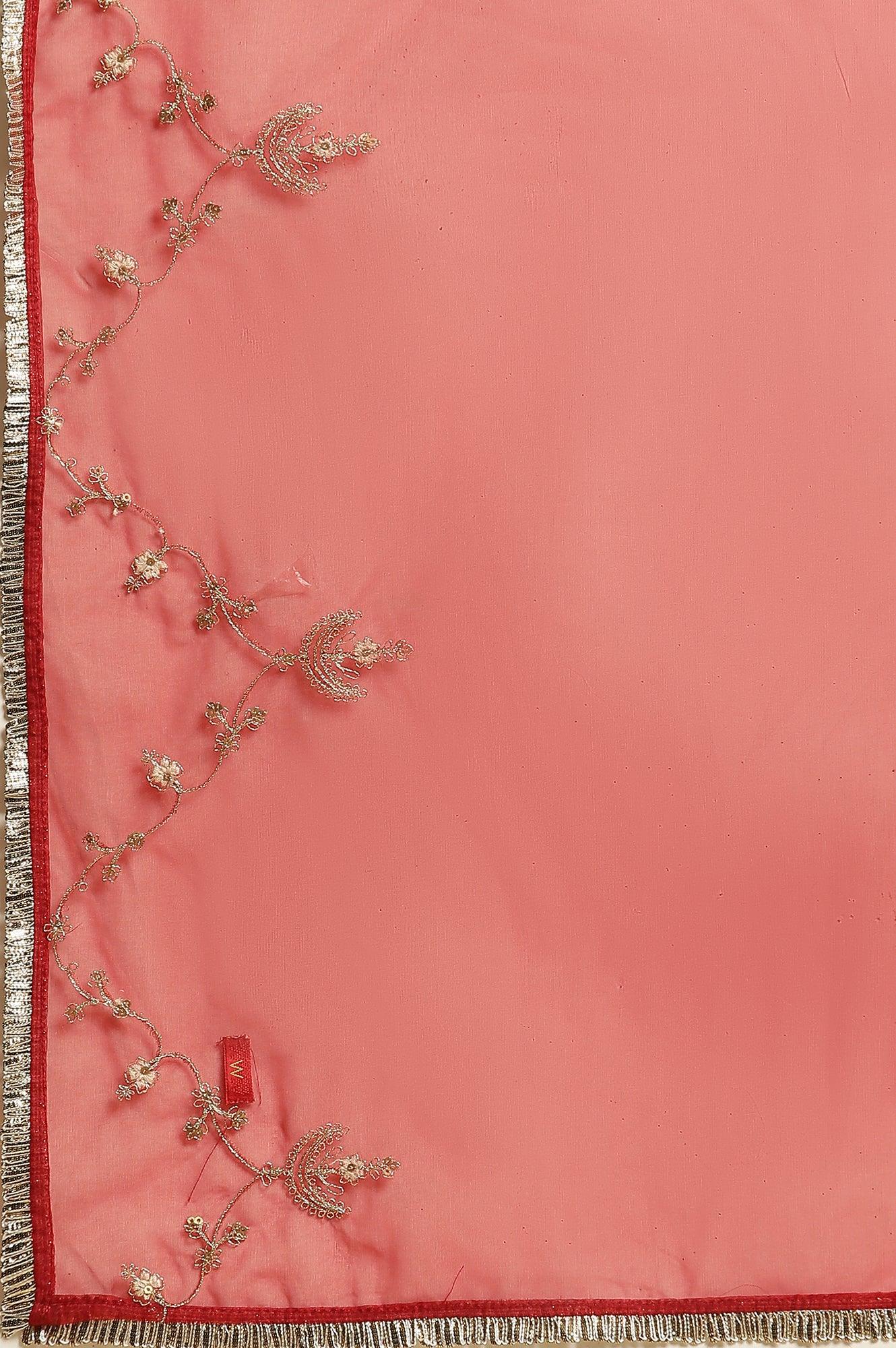 Dark Red Zari Embroidered Festive Kurta, Pant And Dupatta Set - Image 11