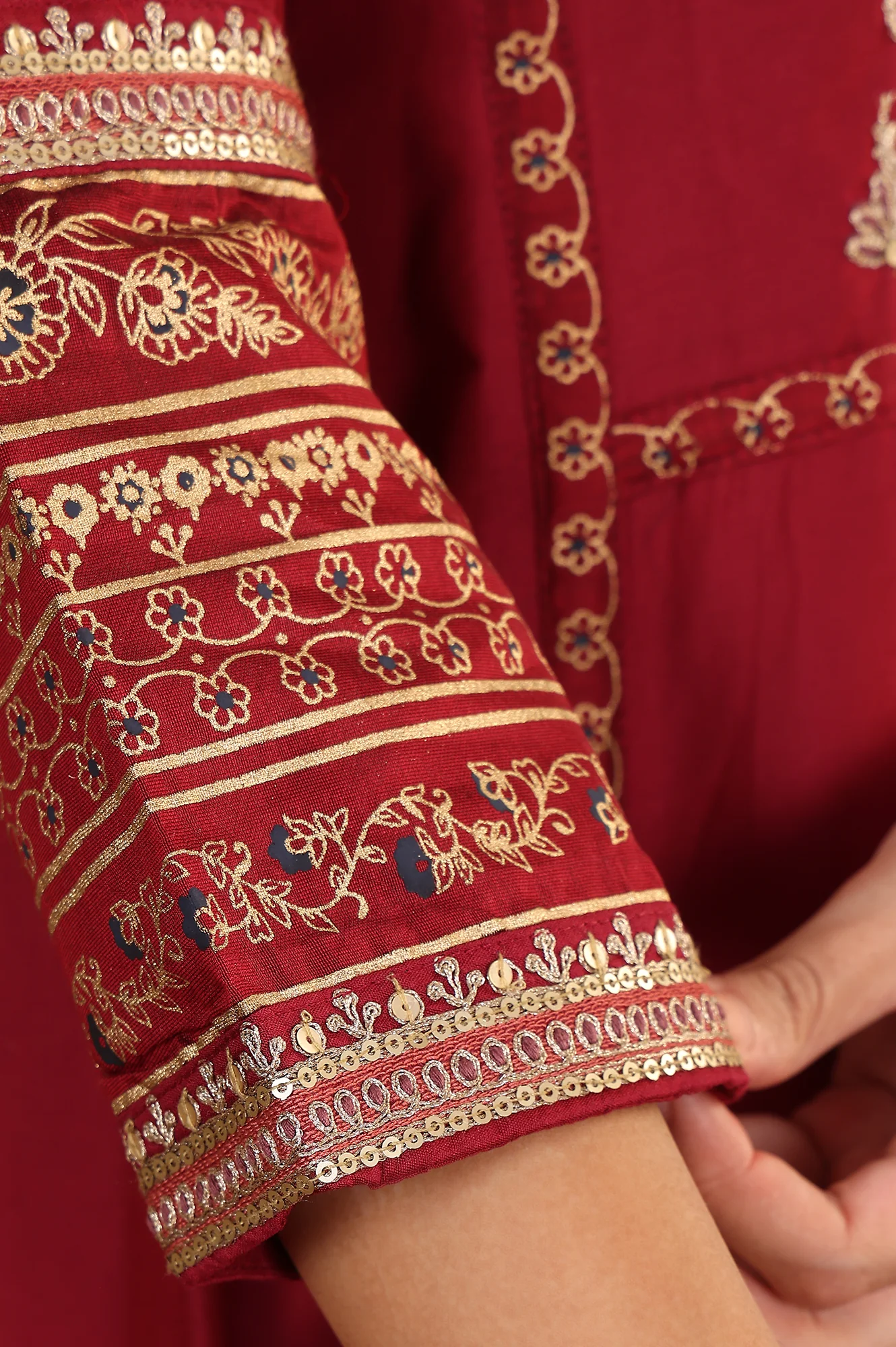 Deep Red Embroidered Anarkali Dress - Image 7