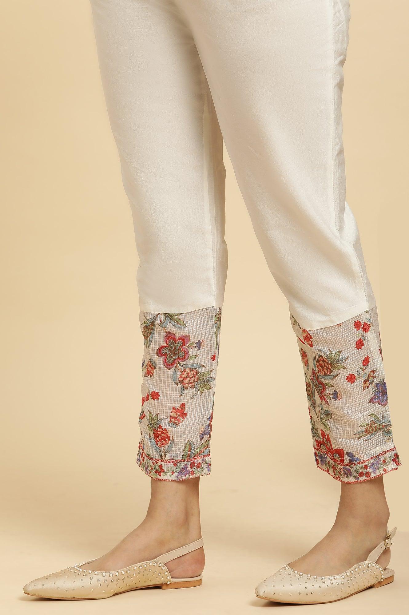 Ecru Chanderi Embroidered Kurta Set with Slim Pants and Dupatta - Image 15