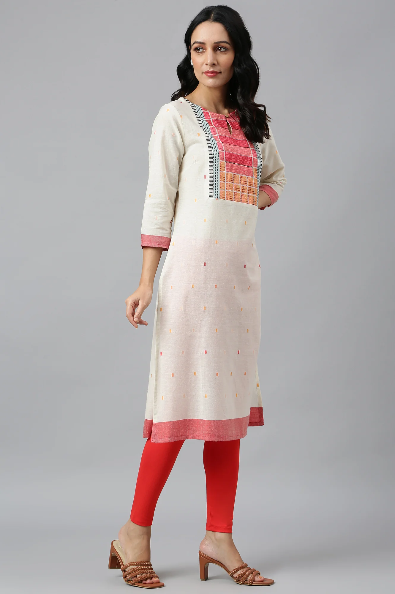 White Cotton Dobby Straight Kurta, Leggings and Butta Dobby Dupatta Set - Image 8