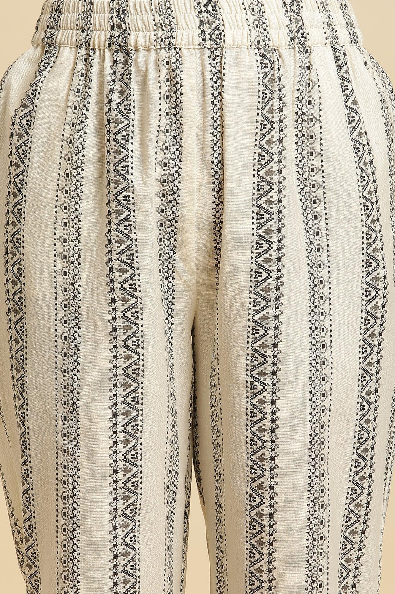 Ecru Printed Kurta & Pants Co-Ord Set With Kantha Detail - Image 7