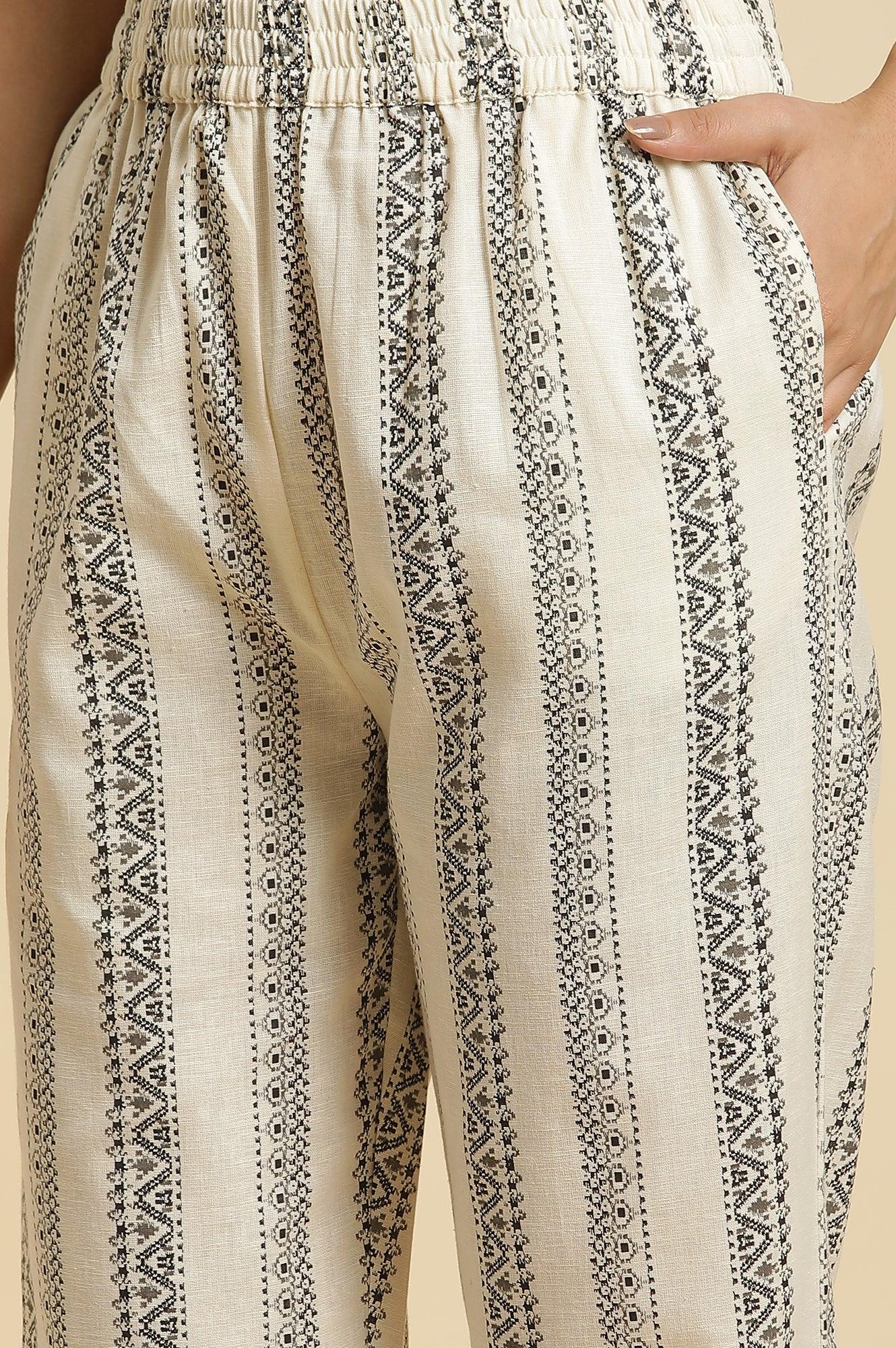 Ecru Printed Kurta & Pants Co-Ord Set With Kantha Detail - Image 8