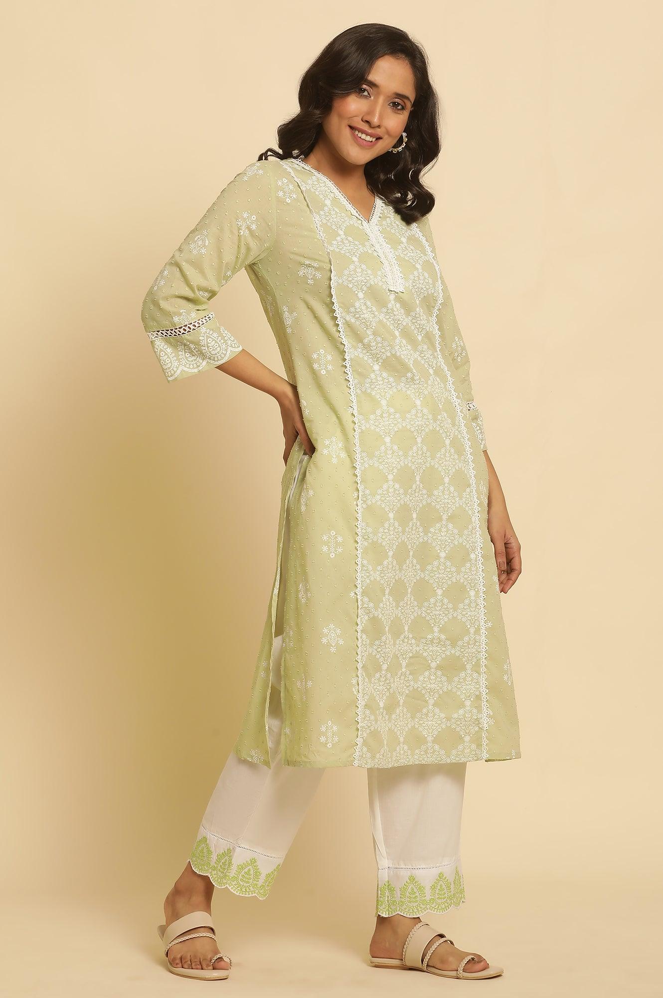 Ecru Straight Pants With Embroidered Hemline - Image 5