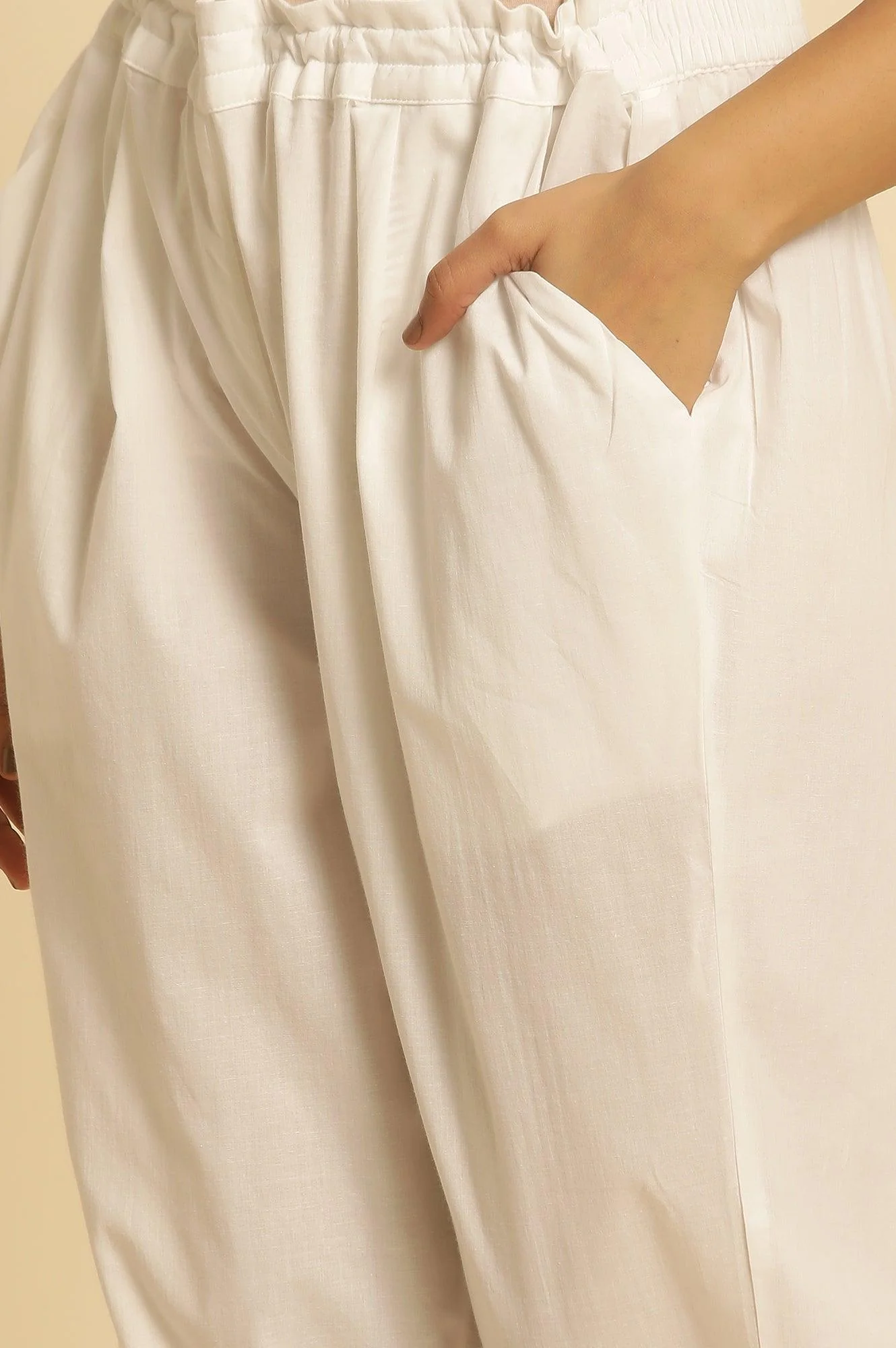 Ecru Straight Pants With Embroidered Hemline - Image 7