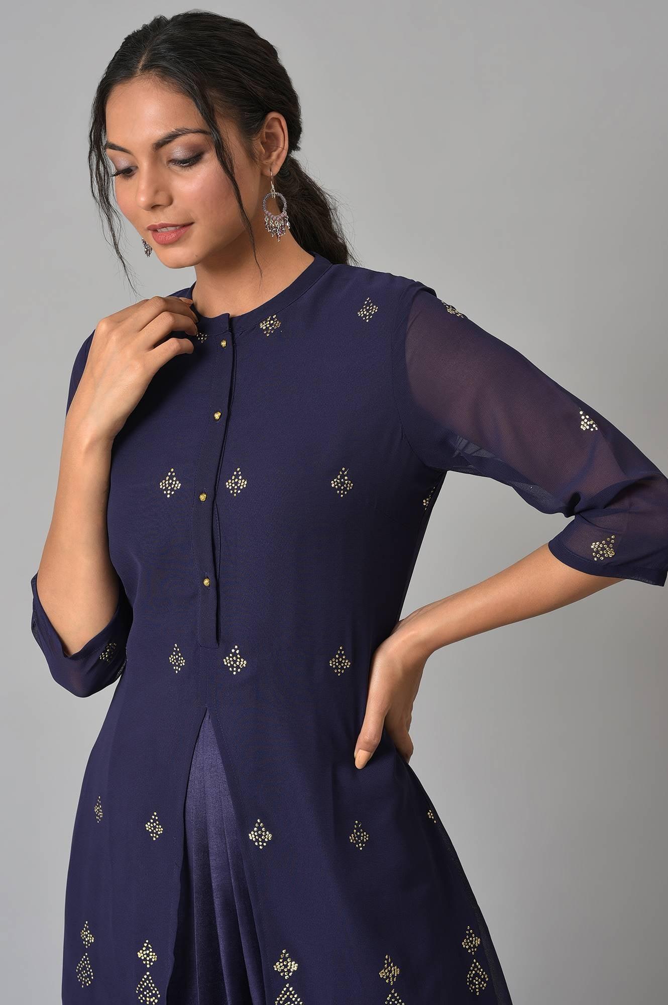 Grape Purple Cowled Hemline kurta With Tights - Image 5