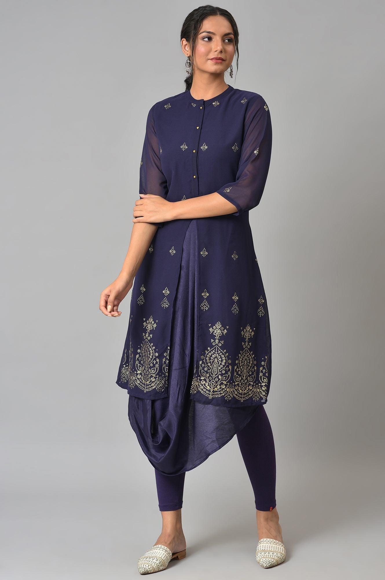 Grape Purple Cowled Hemline kurta With Tights - Image 8