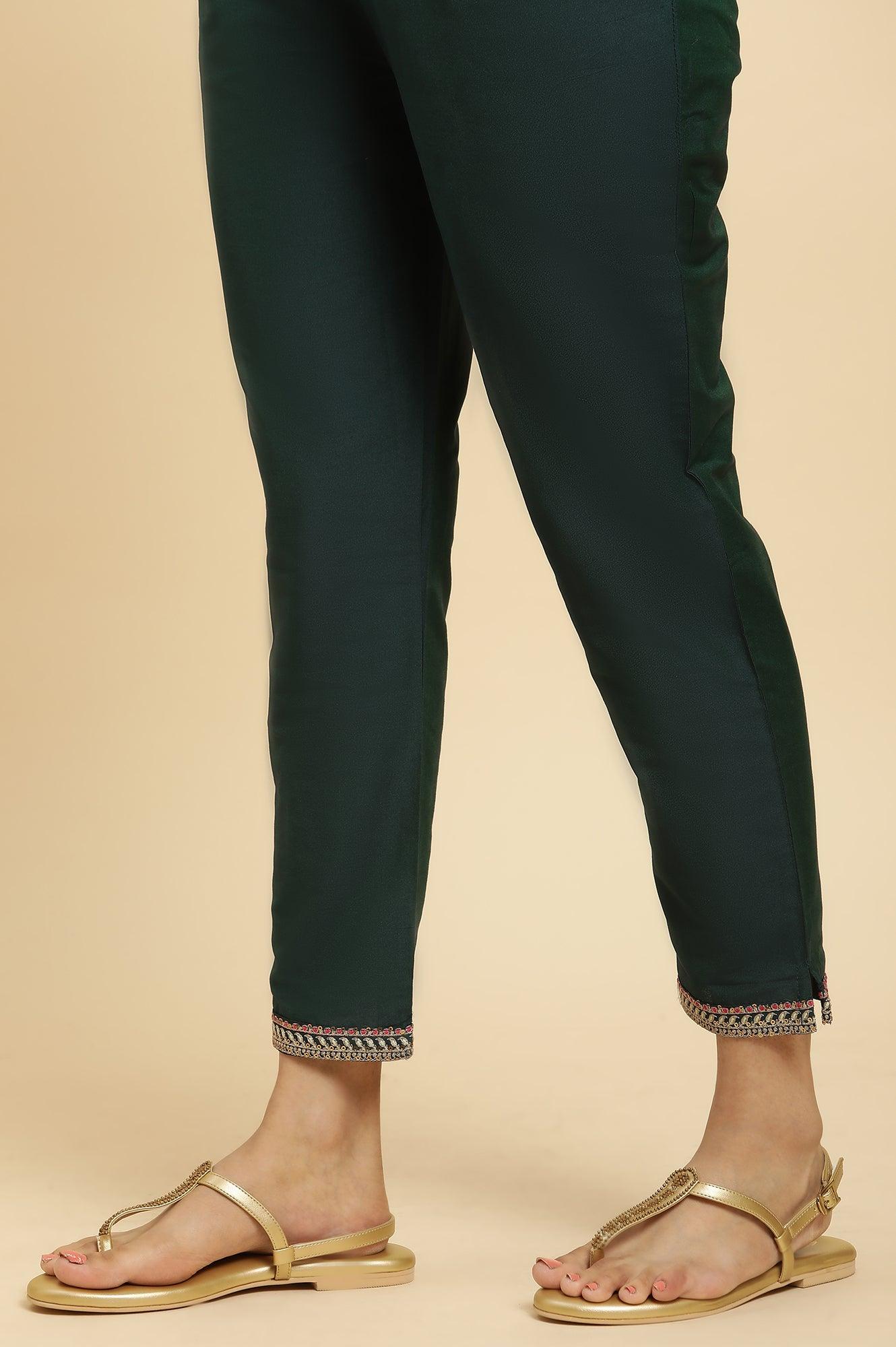 Green Flared Embroidered Kurta, Pants And Dupatta Set - Image 10