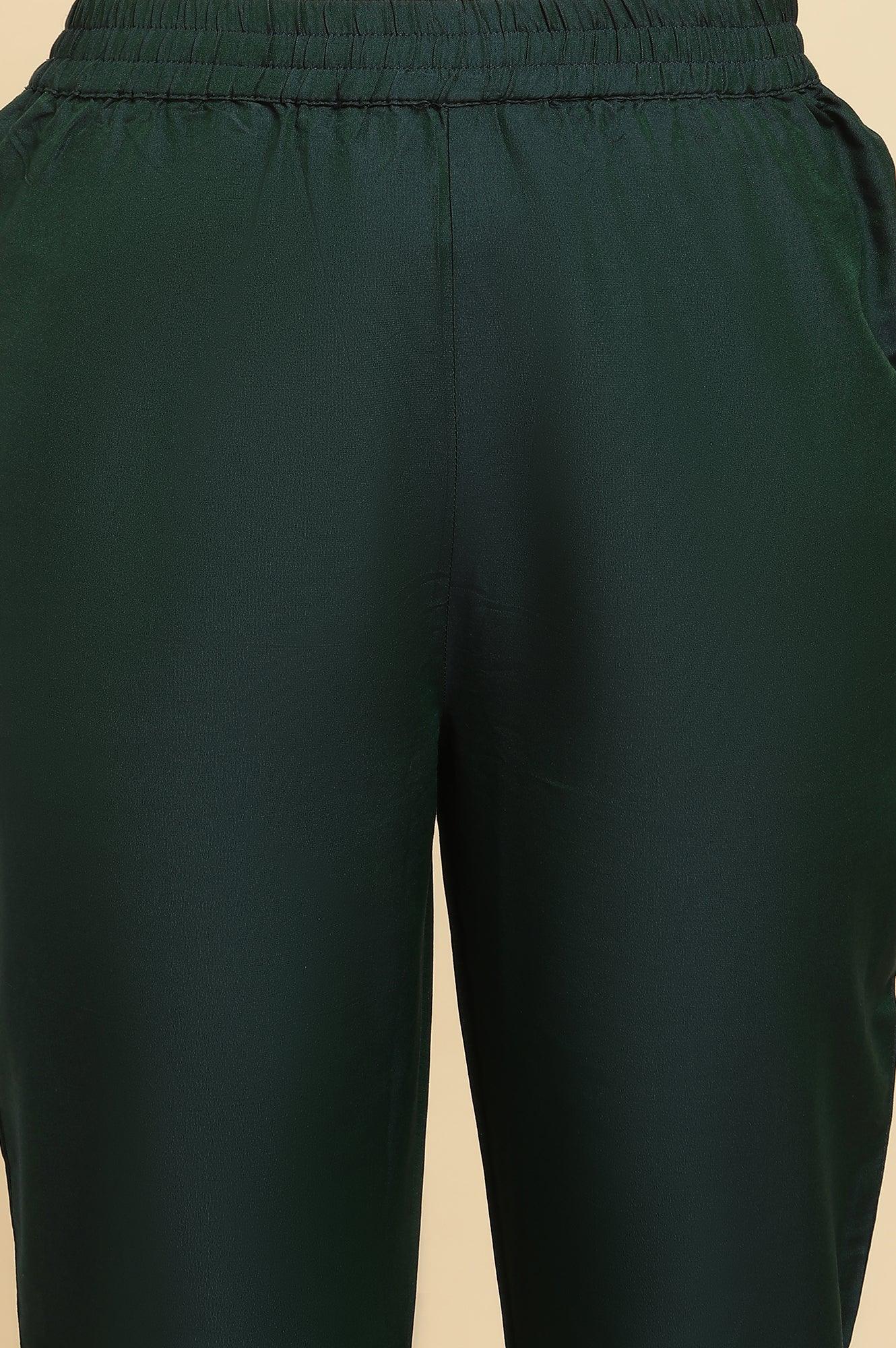 Green Flared Embroidered Kurta, Pants And Dupatta Set - Image 9