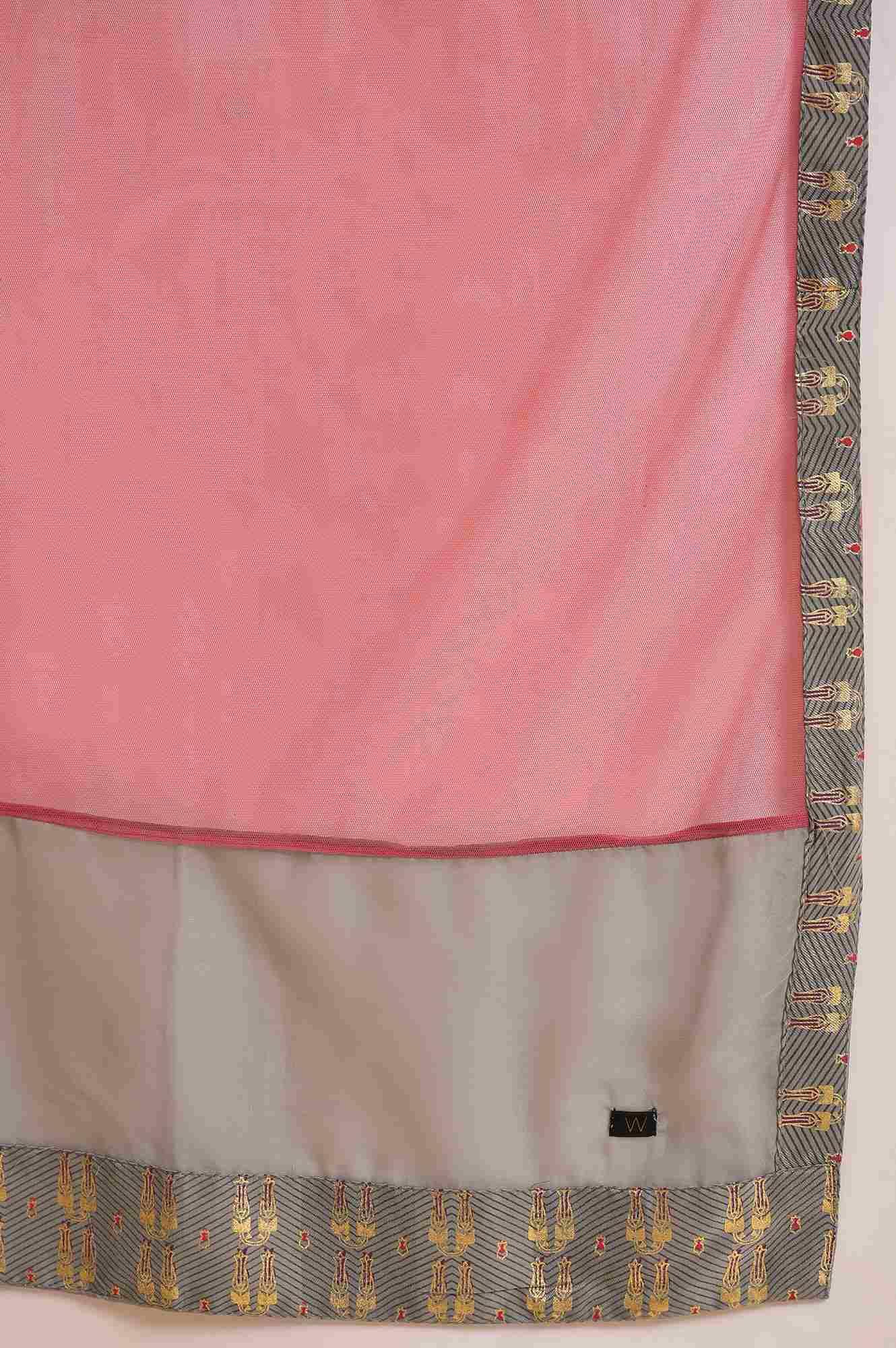 Grey And Pink Layered Asymmetric Dress & Dupatta Set - Image 6