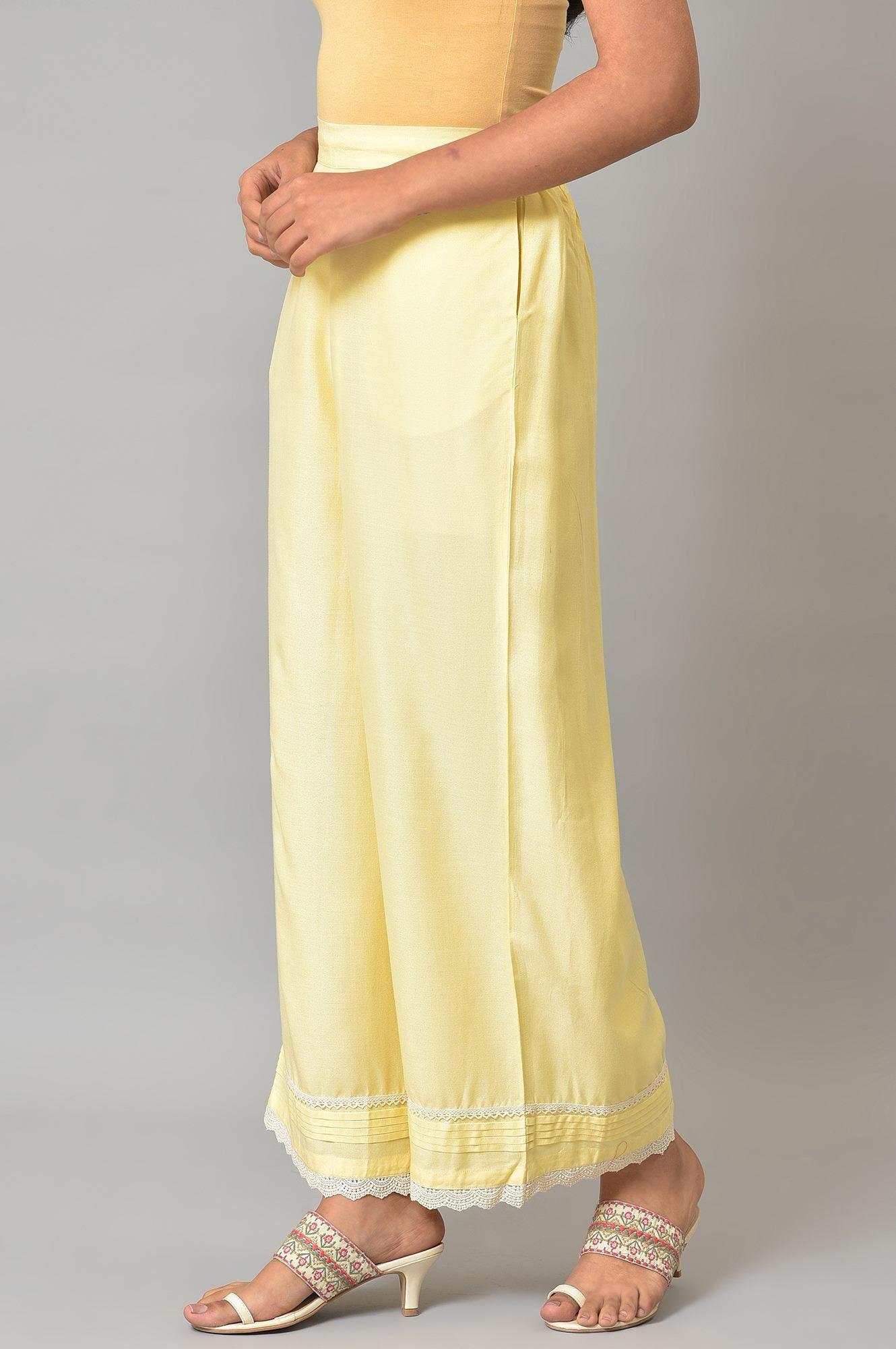 Lemonade Yellow Parallel Pants With Lace Border - Image 3