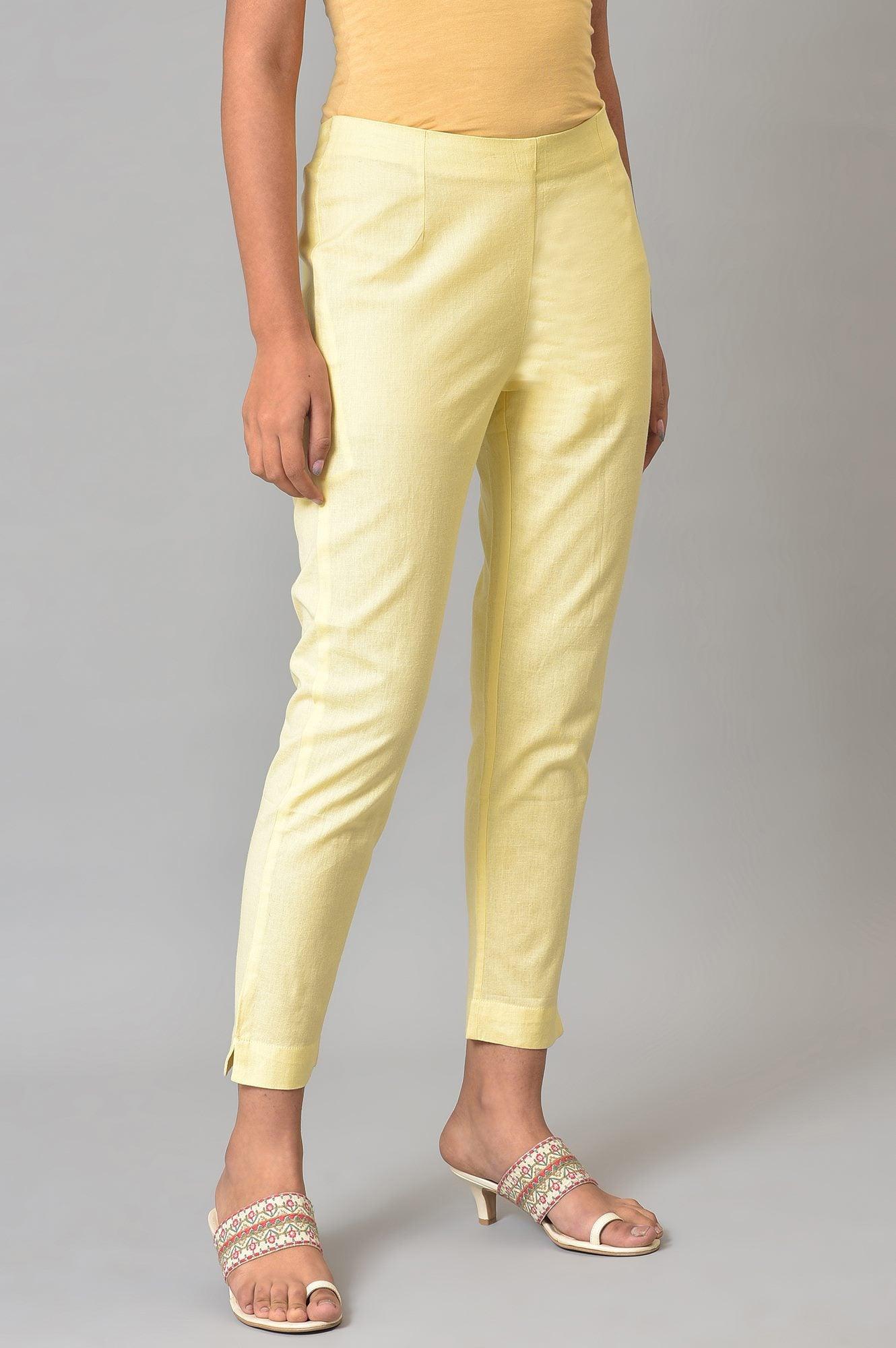 Lemonade Yellow Solid Plus Size Slim Pants - Image 4