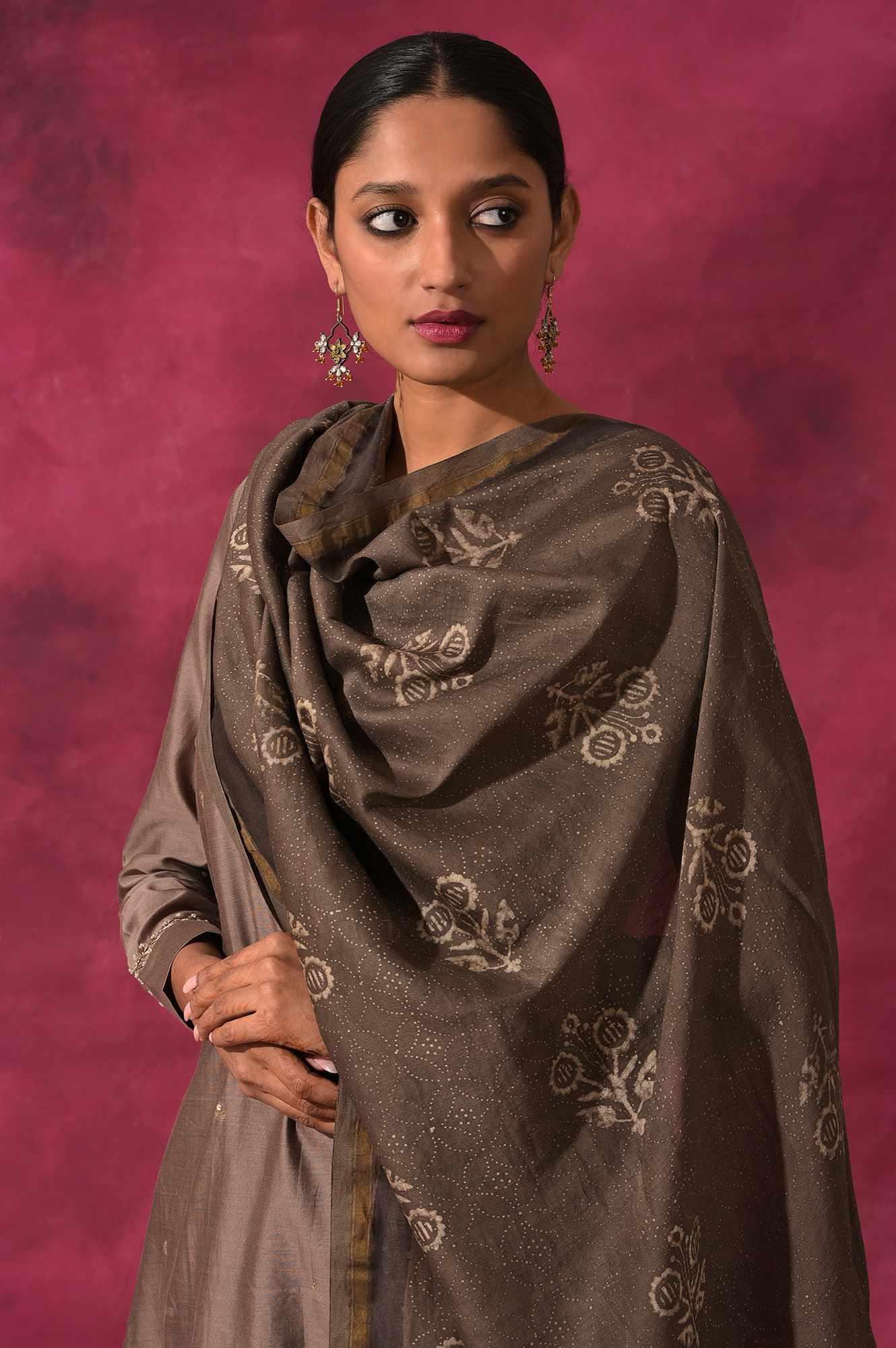 Light Brown Cotton Silk Printed Drape - Image 3