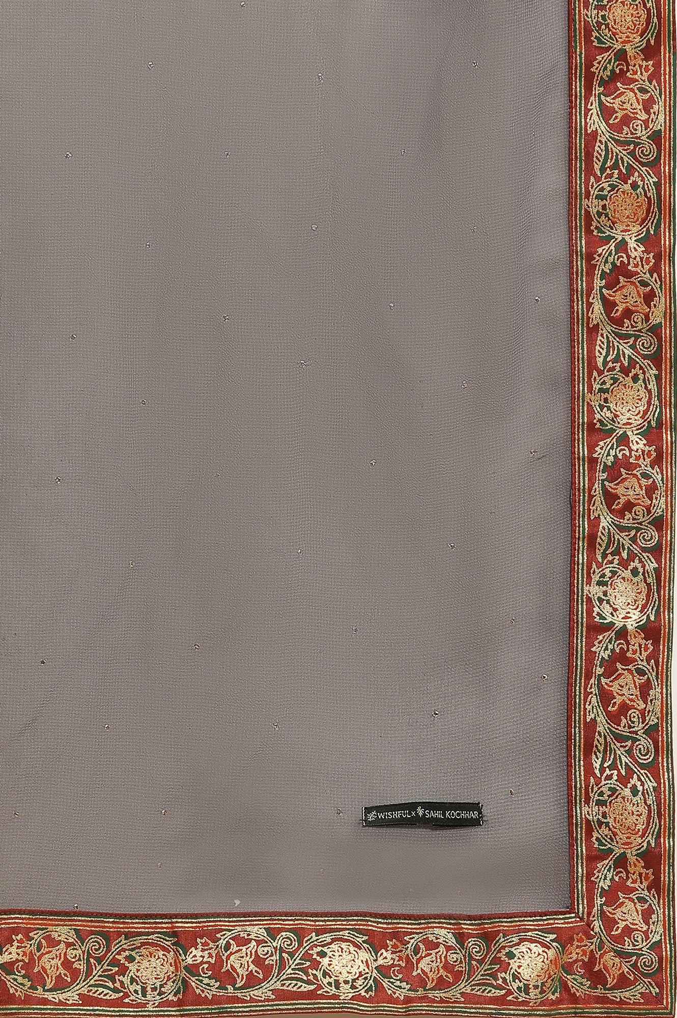 Light Grey Embroidered Heavy Festive Kurta And Sharara And Dupatta Set - Image 10