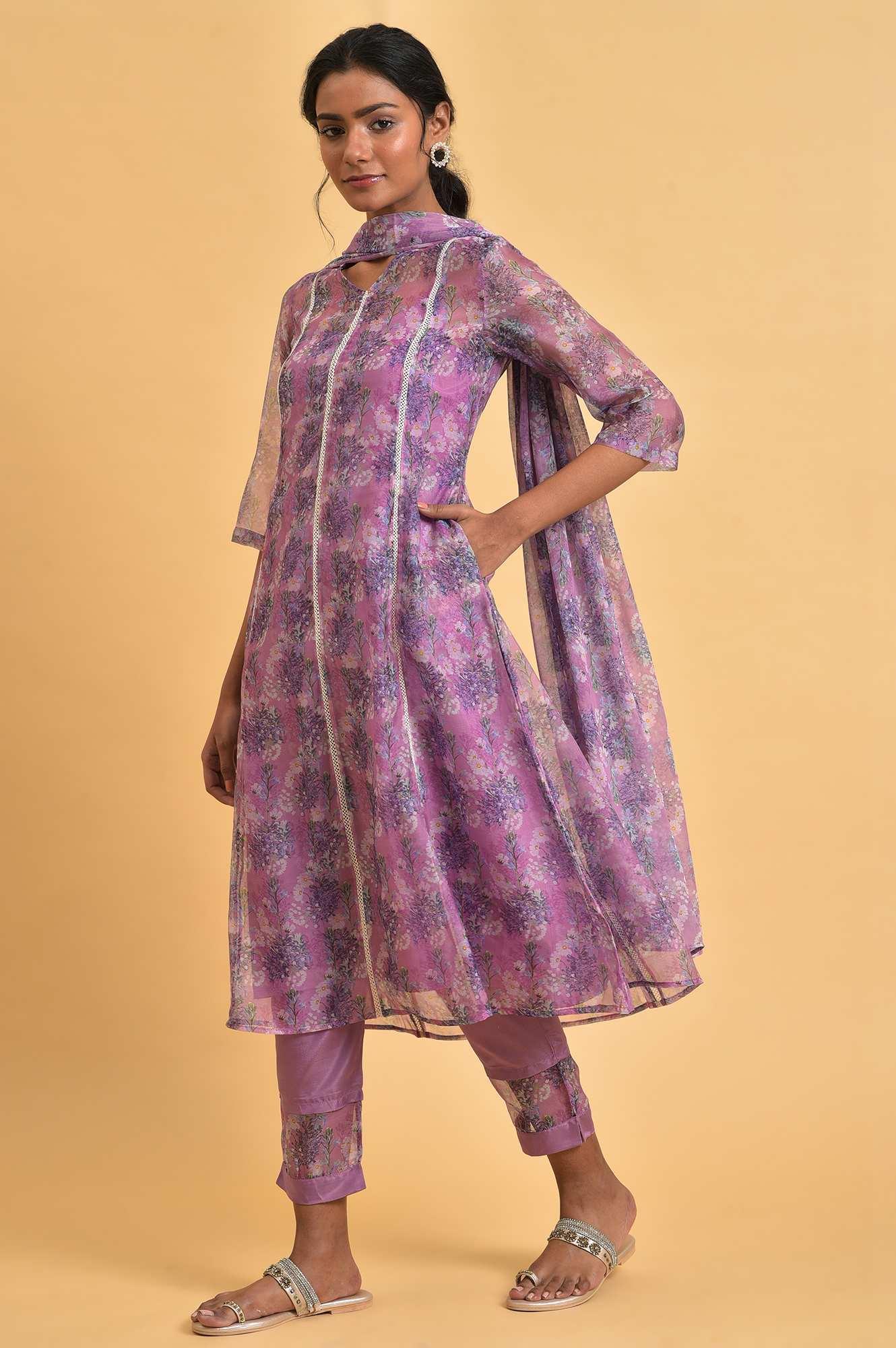 Light Pink Floral Printed kurta Set - Image 3