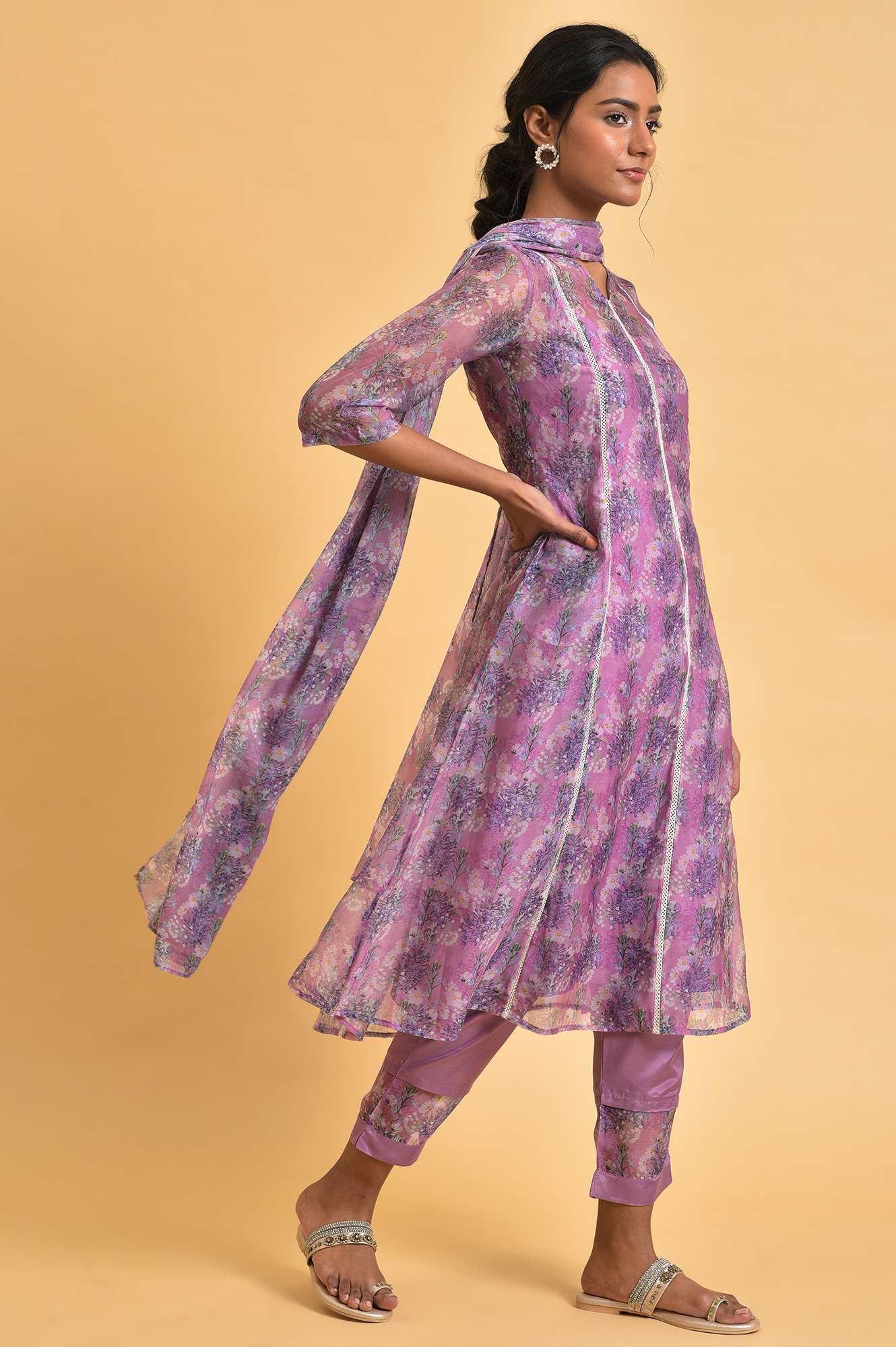 Light Pink Floral Printed kurta Set - Image 4