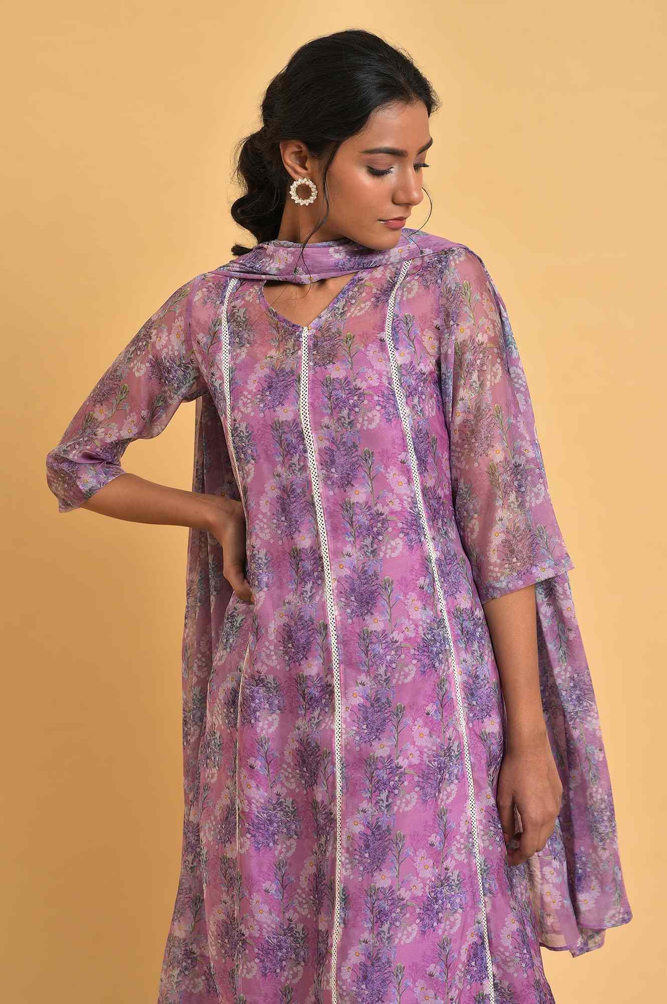 Light Pink Floral Printed kurta Set - Image 5