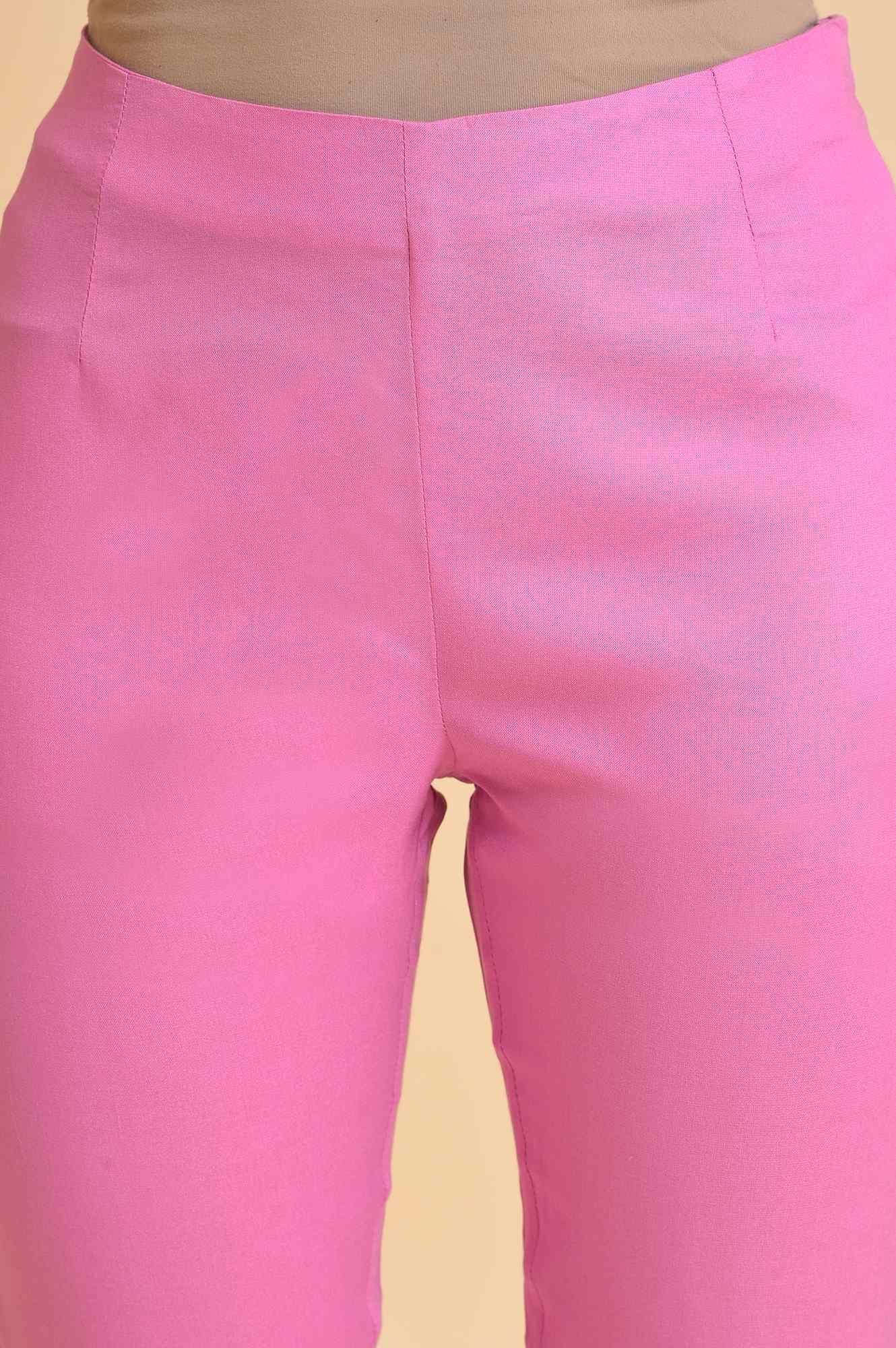 Light Pink Solid Straight Slim Pants - Image 6