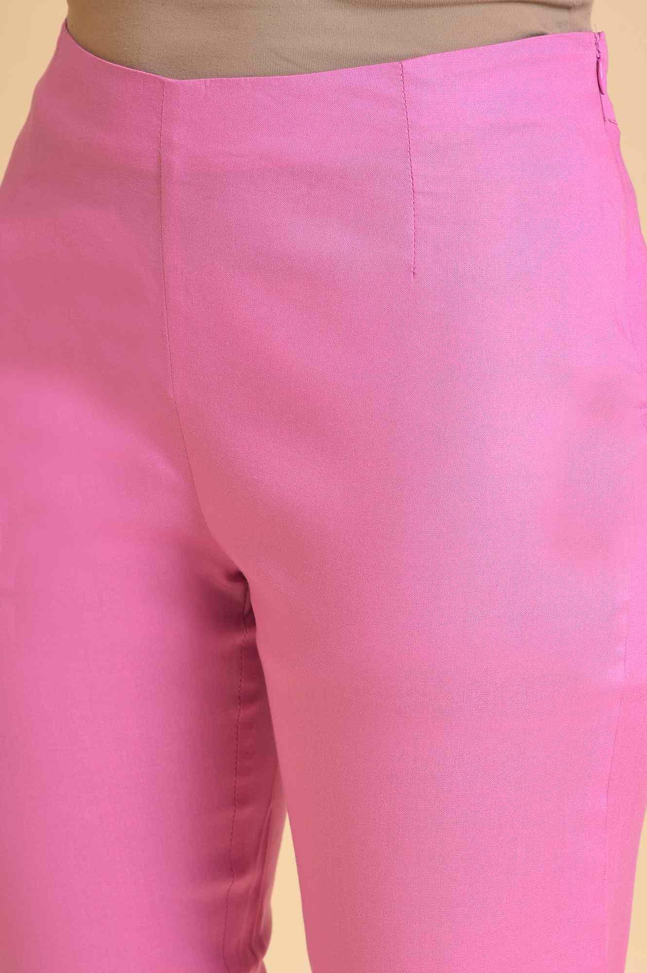 Light Pink Solid Straight Slim Pants - Image 7