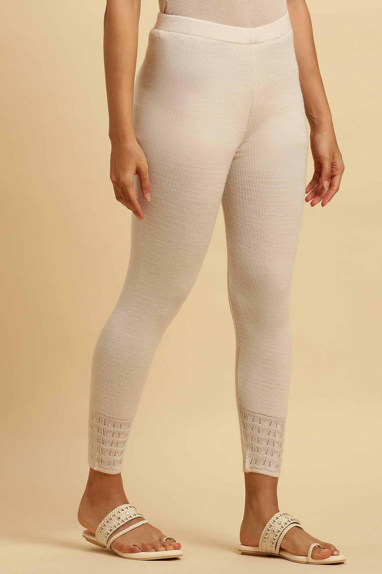 Off White Acrylic Winter Tights - Image 4