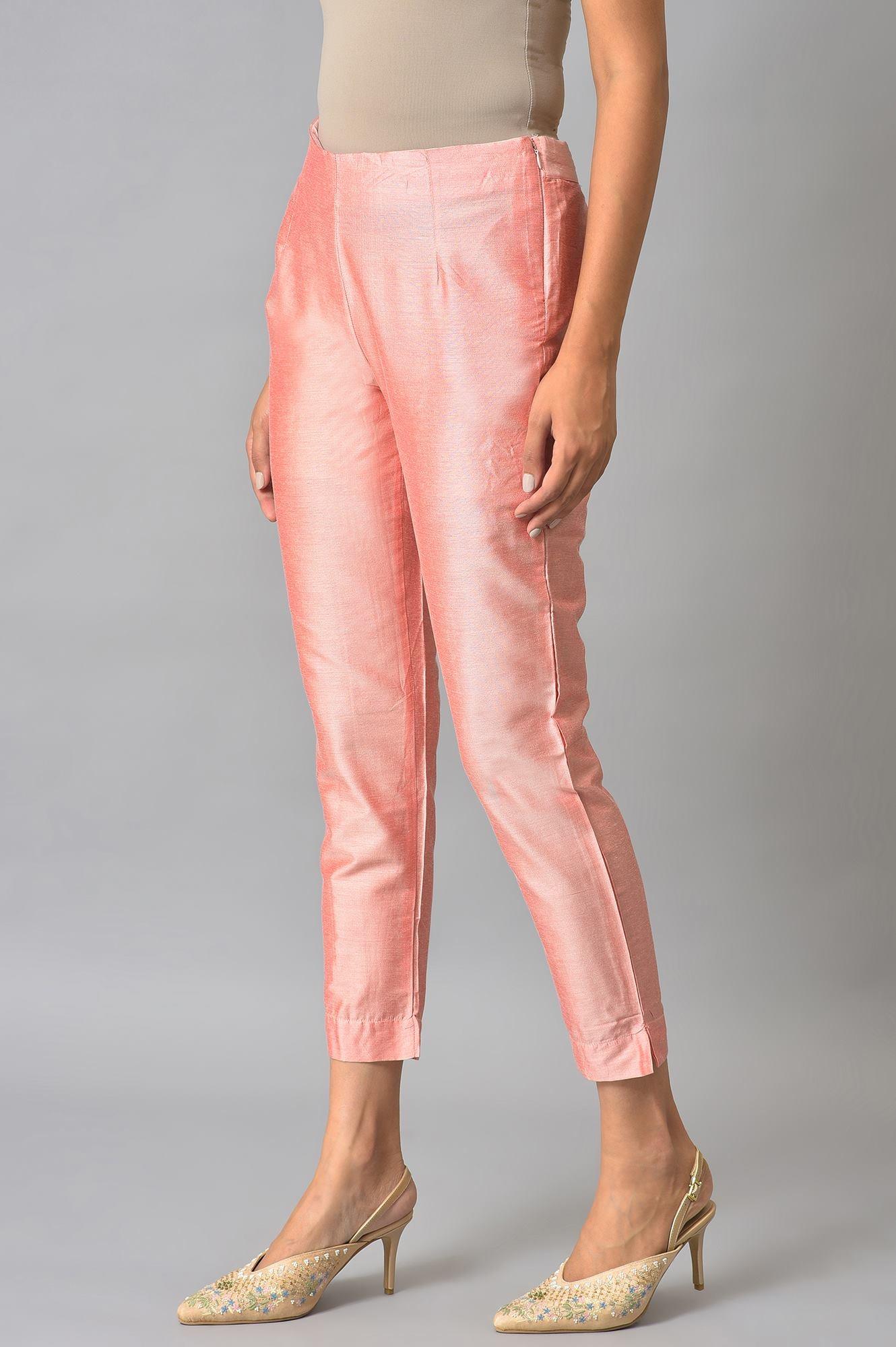 Peach Pink Solid Slim Pants - Image 3