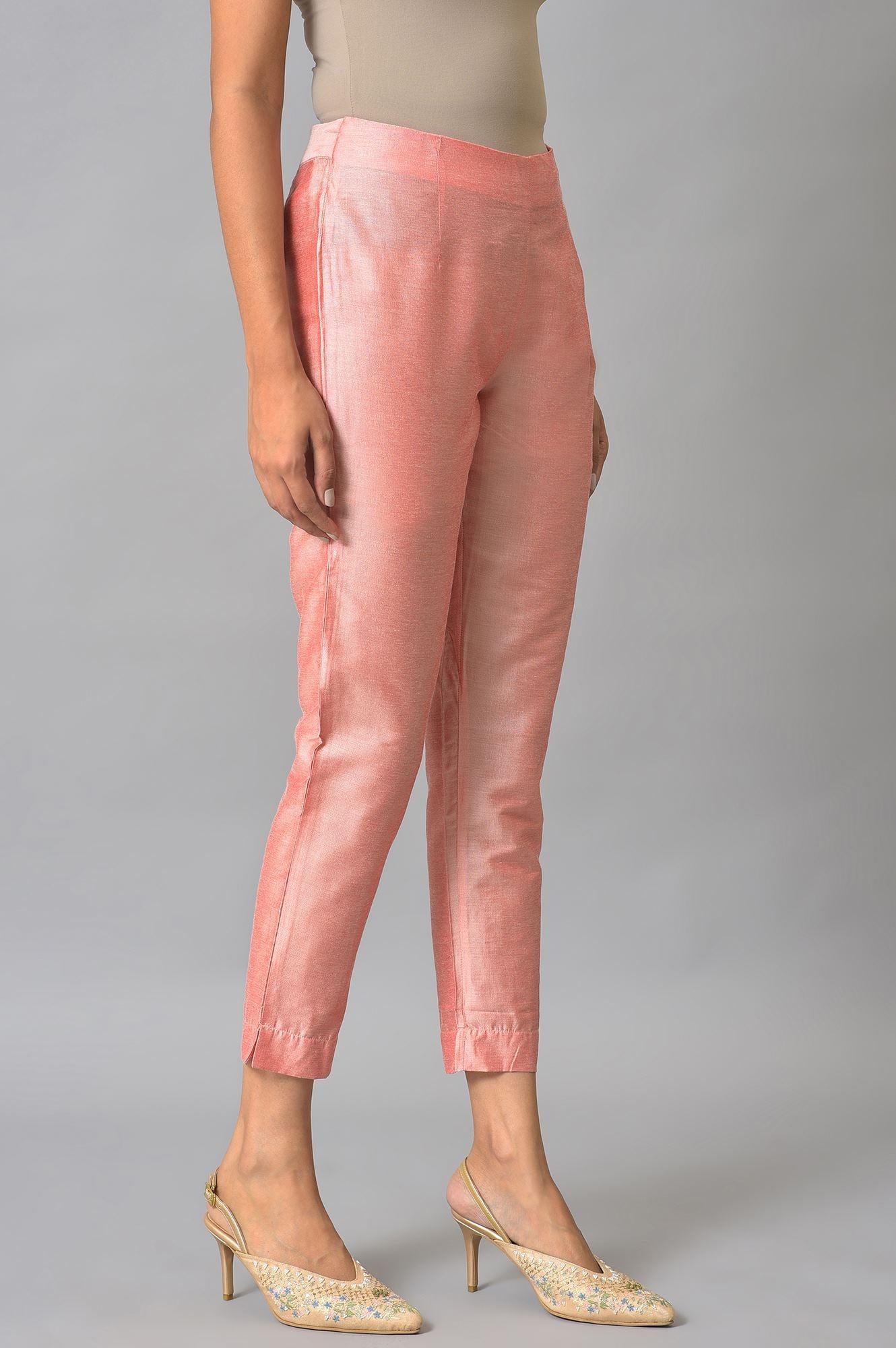 Peach Pink Solid Slim Pants - Image 4