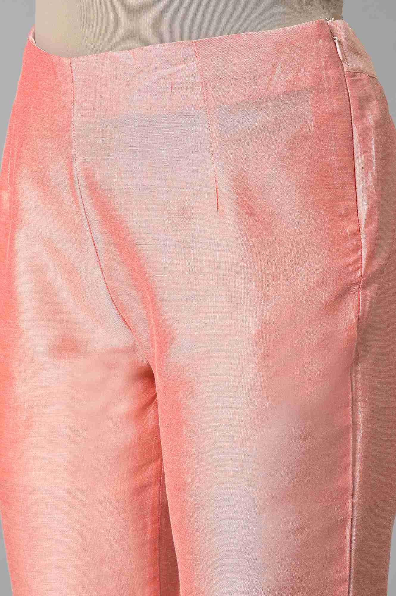 Peach Pink Solid Slim Pants - Image 7