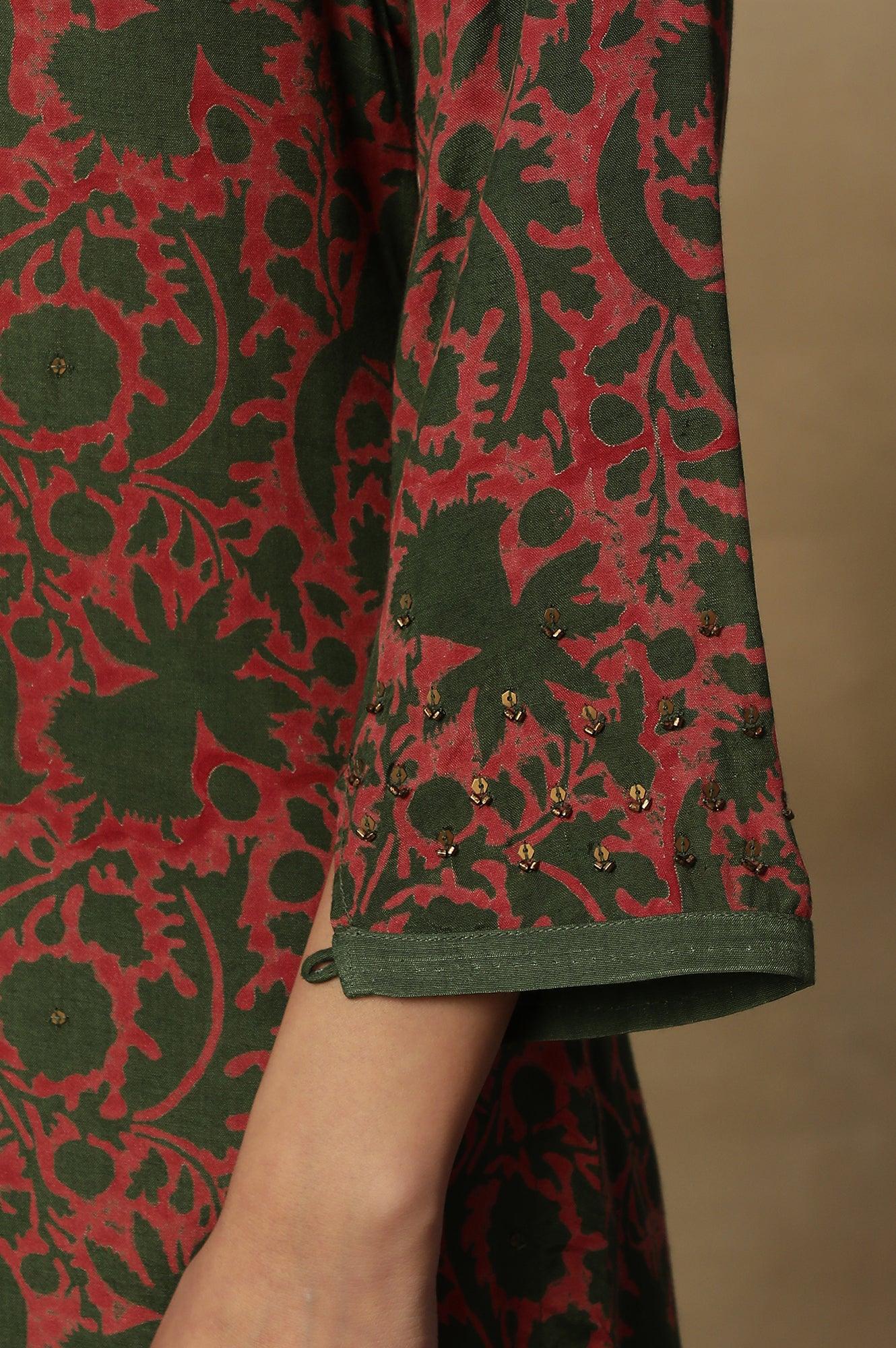 Pink Bicolor Block Printed Round Neck Kurta - Image 8