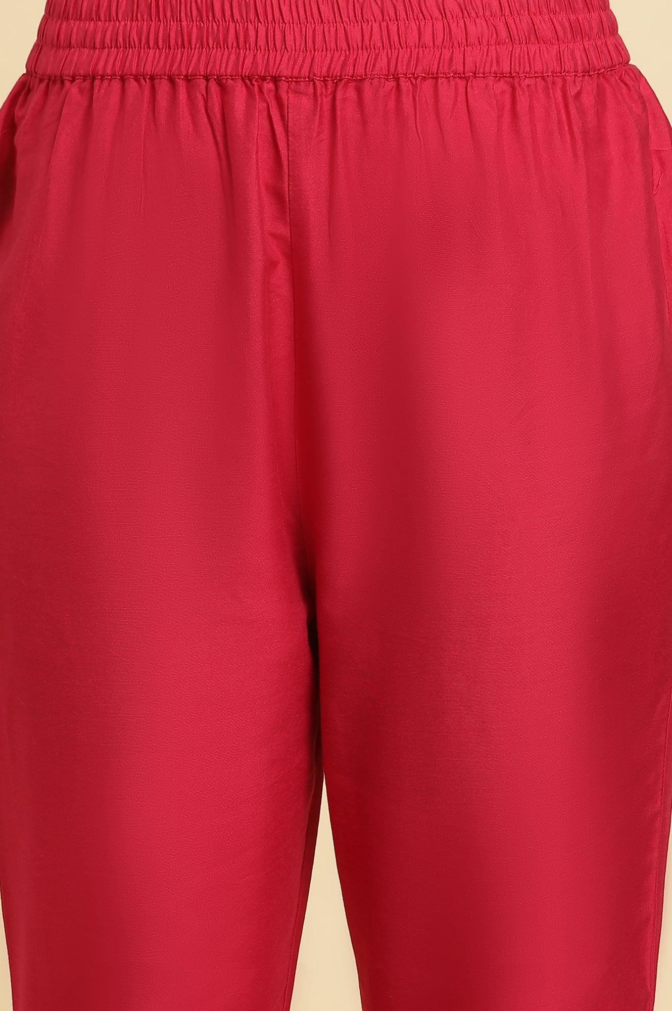 Pink Flared Embroidered Kurta, Pants And Dupatta Set - Image 8