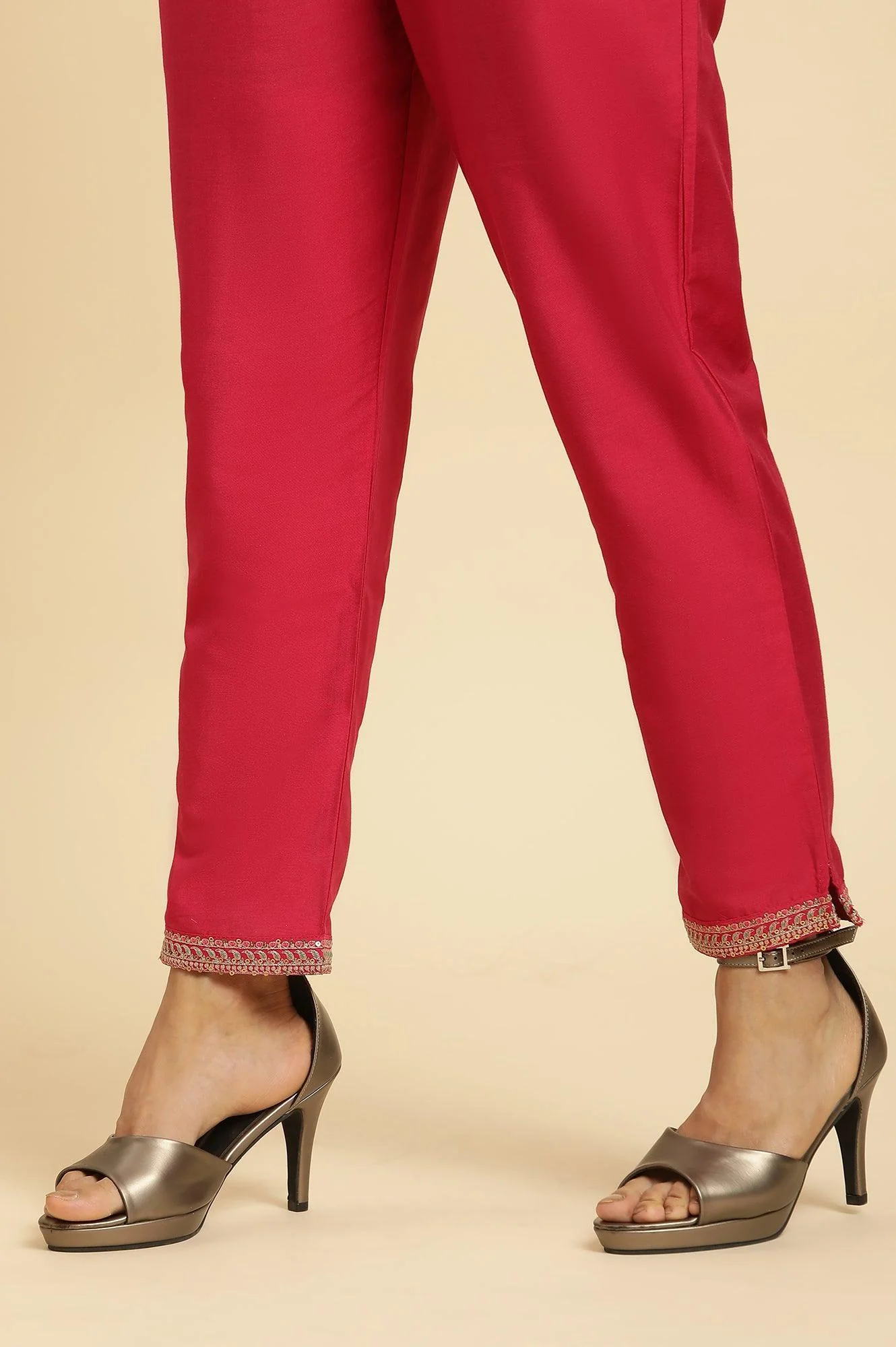 Pink Flared Embroidered Kurta, Pants And Dupatta Set - Image 9